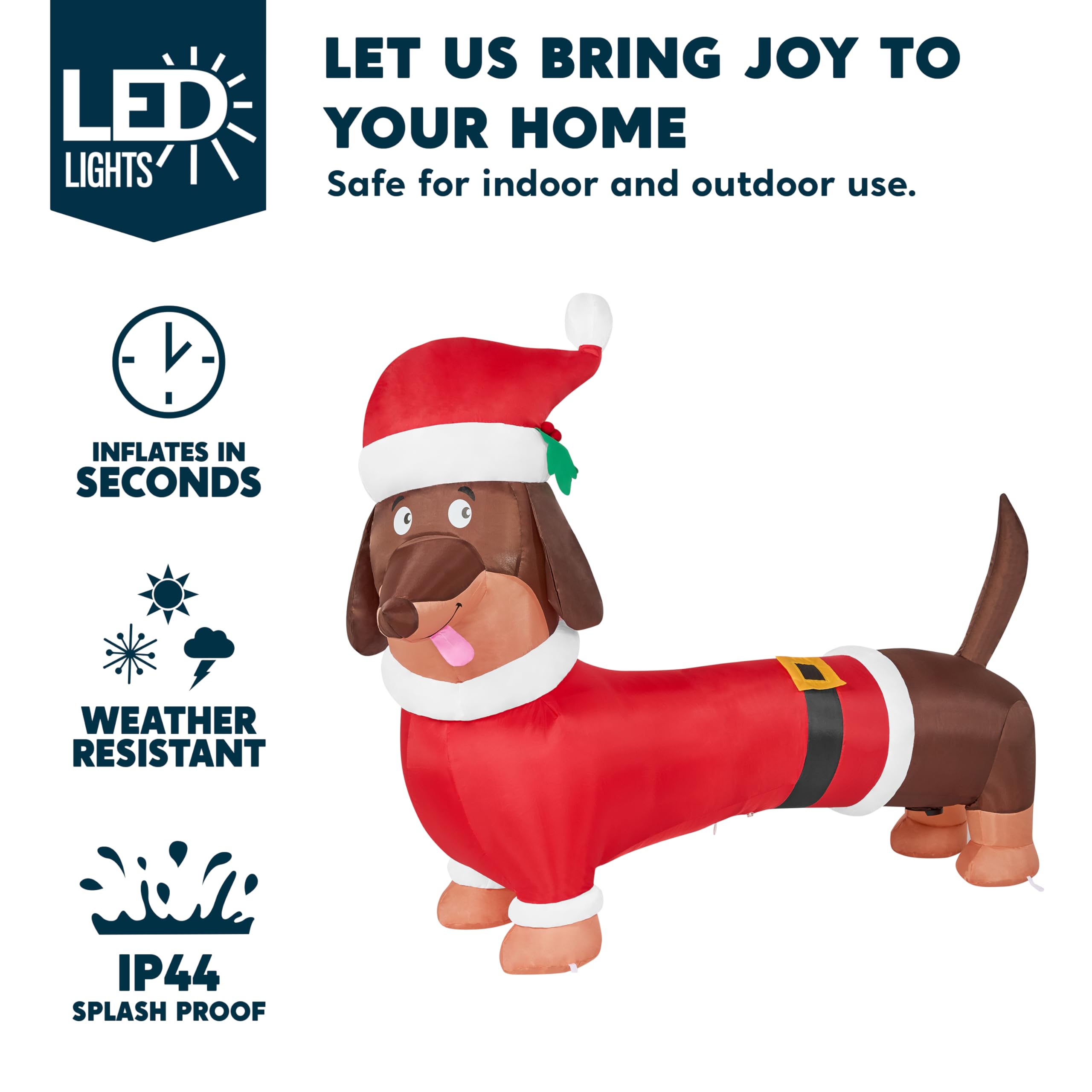Joiedomi Decoración inflable de cachorro de Navidad de 5 pies con LED integrado, inflable de perro salchicha de Navidad, decoración de patio de perro salchicha inflable para Navidad, decoración de