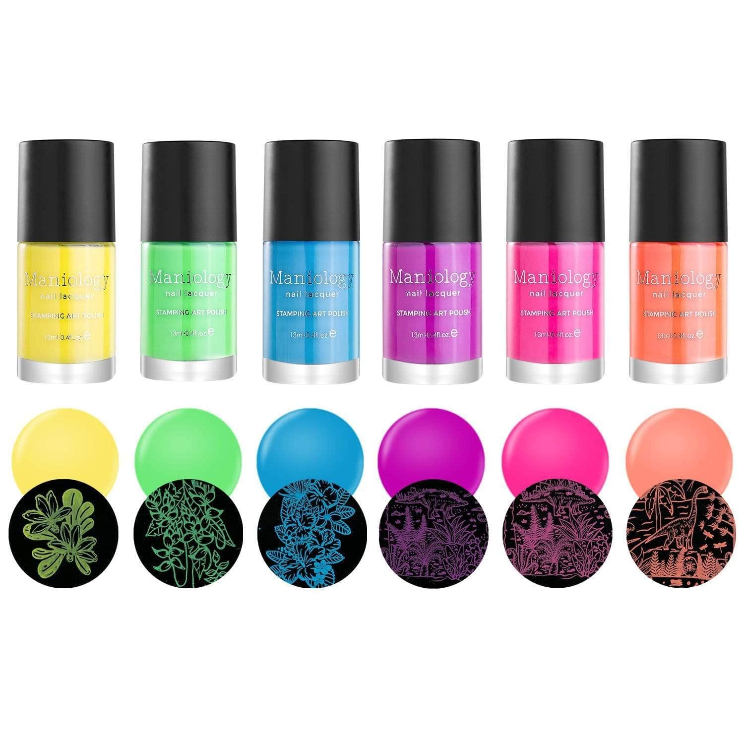 Maniology School’s Out Neon Stamping Polish Set | 6 Bright Nail Art Colors Cream Finish – Rainbow-Inspired, Playful & Colorful Polishes,13ml Lacquer
