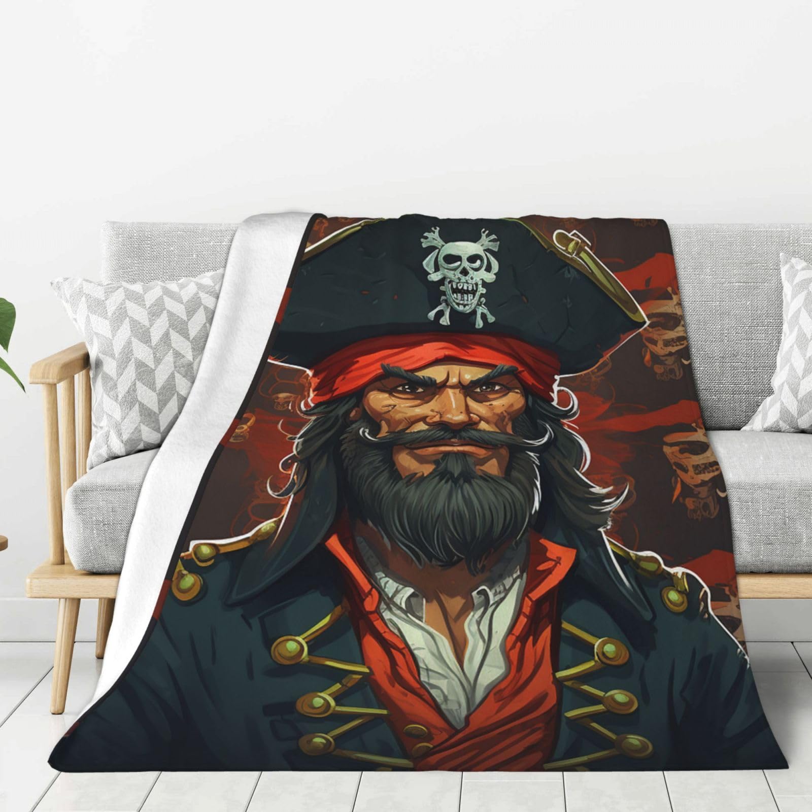 Pirate Captain Throw Blanket Plush Flannel Fleece Blanket, Soft Lightweight Cozy Blankets 50"X40" for Bed Couch Sofa Travel
