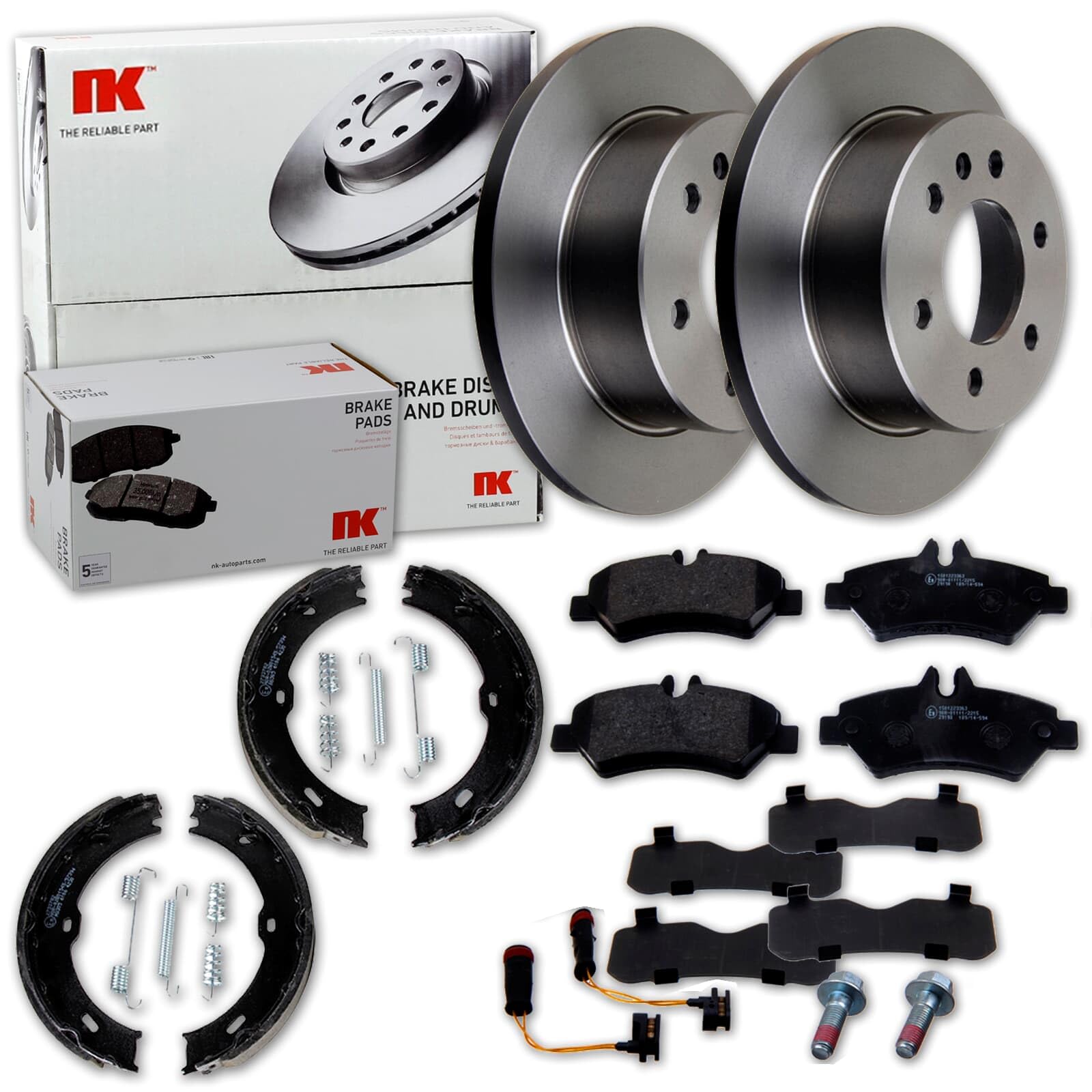 NK Bremsscheiben + Beläge + Handbremse hinten | 2047122 + 223363 + 2733782 passend für Sprinter 906