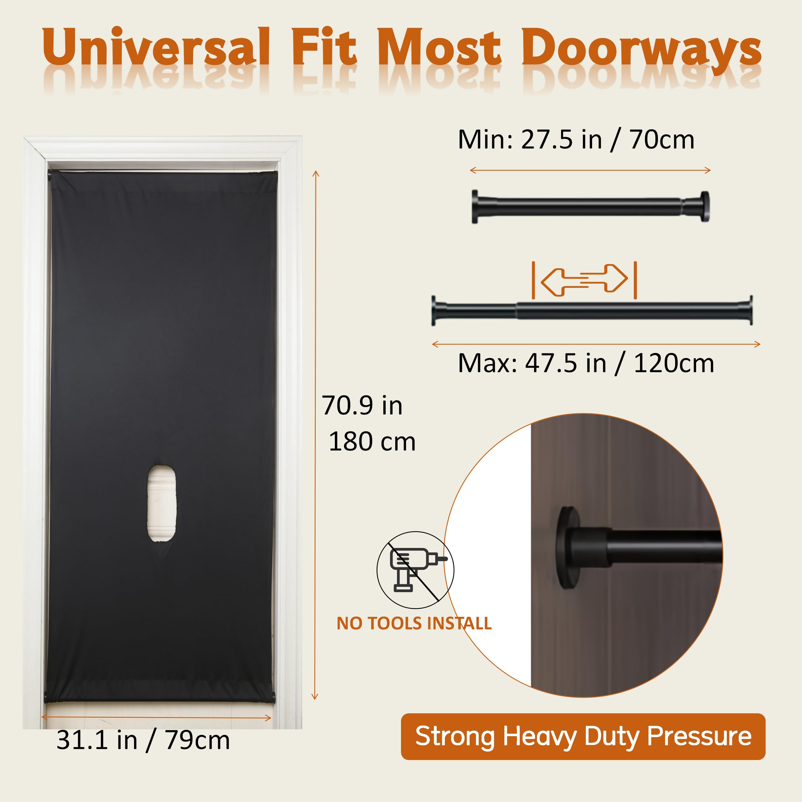 Glory Hole Kit de hotte pour les yeux, rideau de porte confortable à hauteur réglable, cloison murale temporaire portable qui s'adapte à la plupart des tailles de porte standard, offre plaisir et