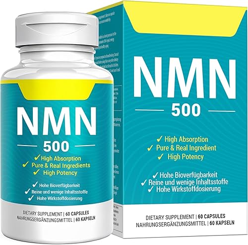 Suplemento vegano NMN de 500 mg, mayor absorción, 99% NMN puro (mononucleótido de nicotinamida) para NAD +, energía celular músculo inmunológico,