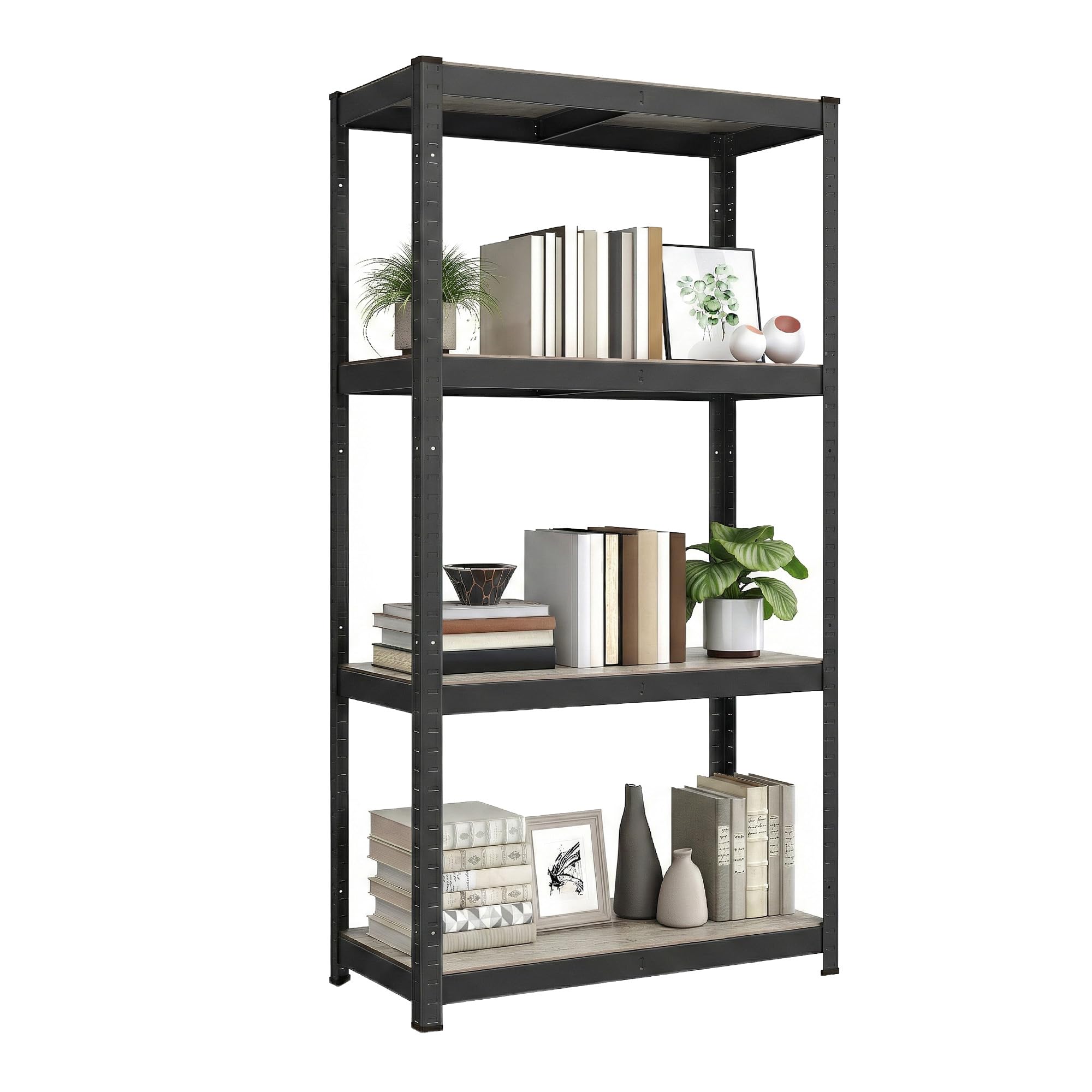 SONGMICS Shelving Unit, 40 x 80 x 160 cm, 520 kg Load Capacity (130 kg per Shelf), Industrial, Adjustable Storage Shelves, for Living Room, Kitchen, Garage, Greige and Black GLR044B21
