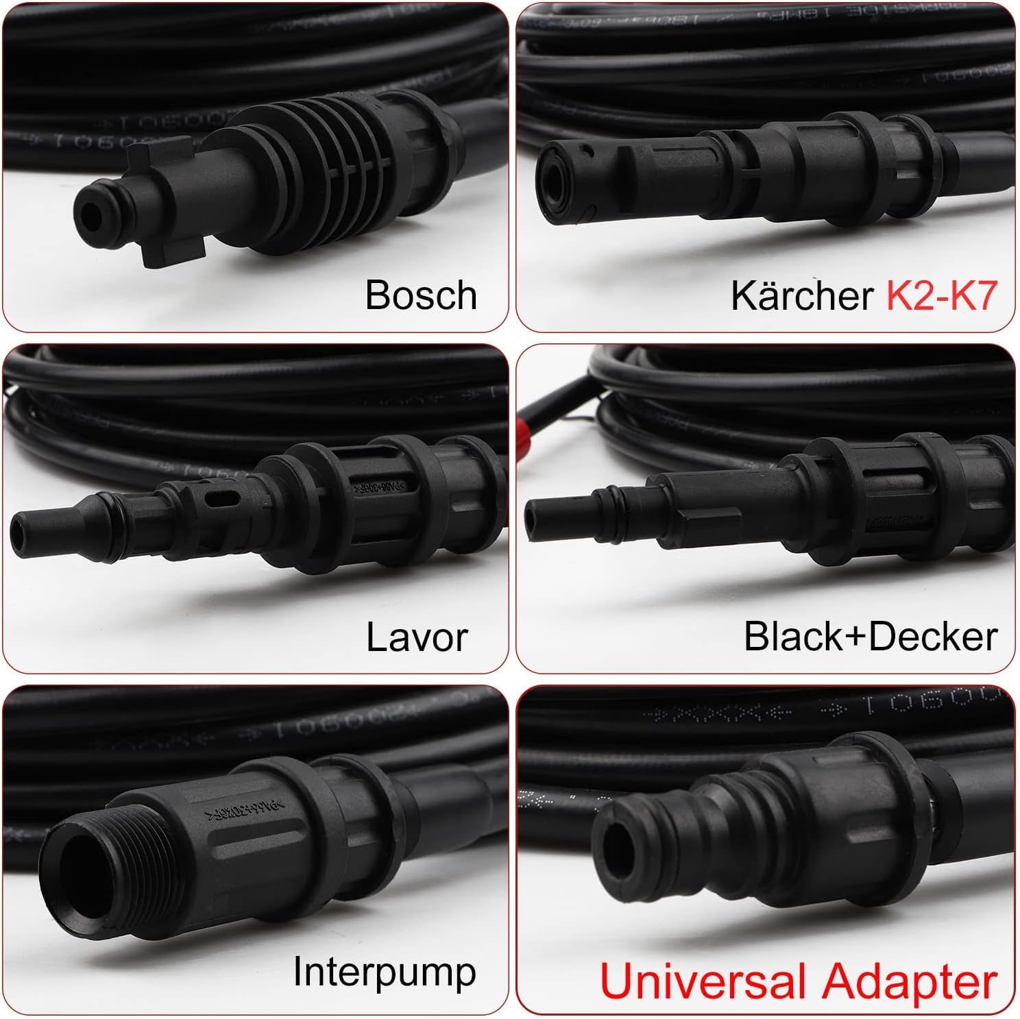 Rohrreinigungsschlauch 20 M, mit 5 Adapter 180bar 60°C Rohrreinigungsset für Kärcher K2-K7, Lavor, Interpump, Bosch Hochdruckreiniger, Rohrreinigungsset für Hochdruckreiniger