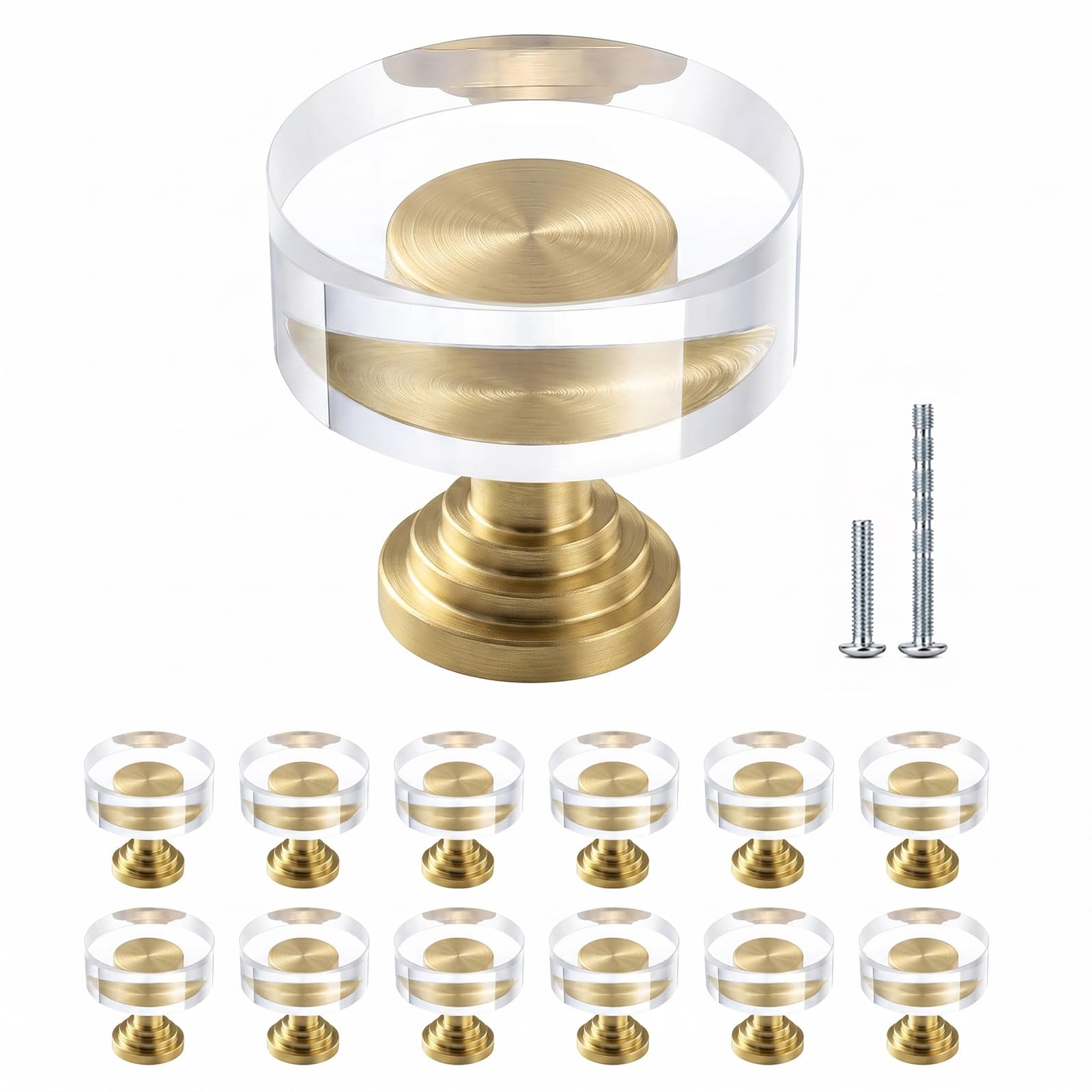 12 Pack 1-1/4 Inch Glass Crystal Cabinet Knobs, Brass Polygon Drawer Pulls — Amazon image 9