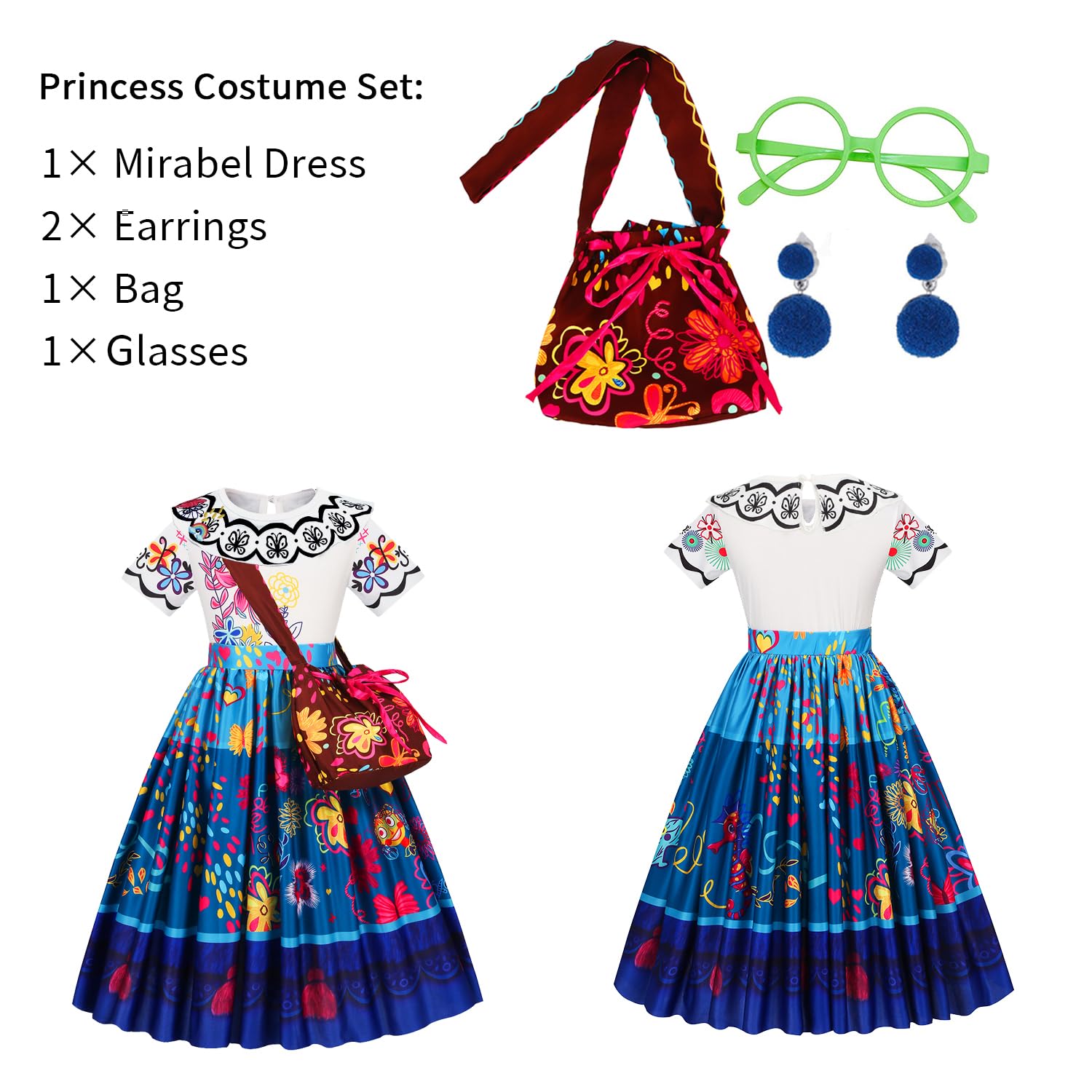 Foierp Mirabel Encanto Vestito per Ragazze Isabela Principessa Madrigal Cosplay Costume Halloween Carnevale Compleanno Party Travestimenti