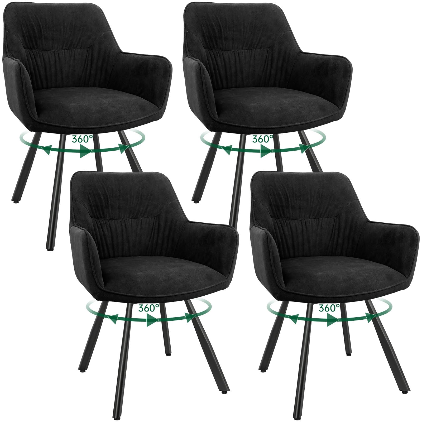 WAFTING Esszimmerstuhl 4er Set drehbar, Armlehnstuhl drehbar 360°,Moderner Polsterstuhl Stuhl Samt, Stühle für Esszimmer,Küchenstuhl für Wohnzimmer, Arbeitszimmer,Schlafzimmer,Schwarz | Mit Armlehnen, Samt, gepolstert, mit Rückenlehne, auch für Wohnzimmer
