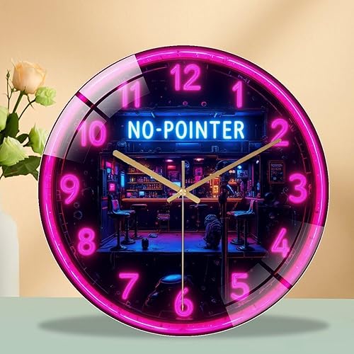 Miniatura 8 de 12-Inch Silent Glass Wall Clock, Neon Clock Bar Retro Cyberpunk Wall Clock  Silent Non-Ticking Clock, Battery Operated (AA Batteries Not Included),