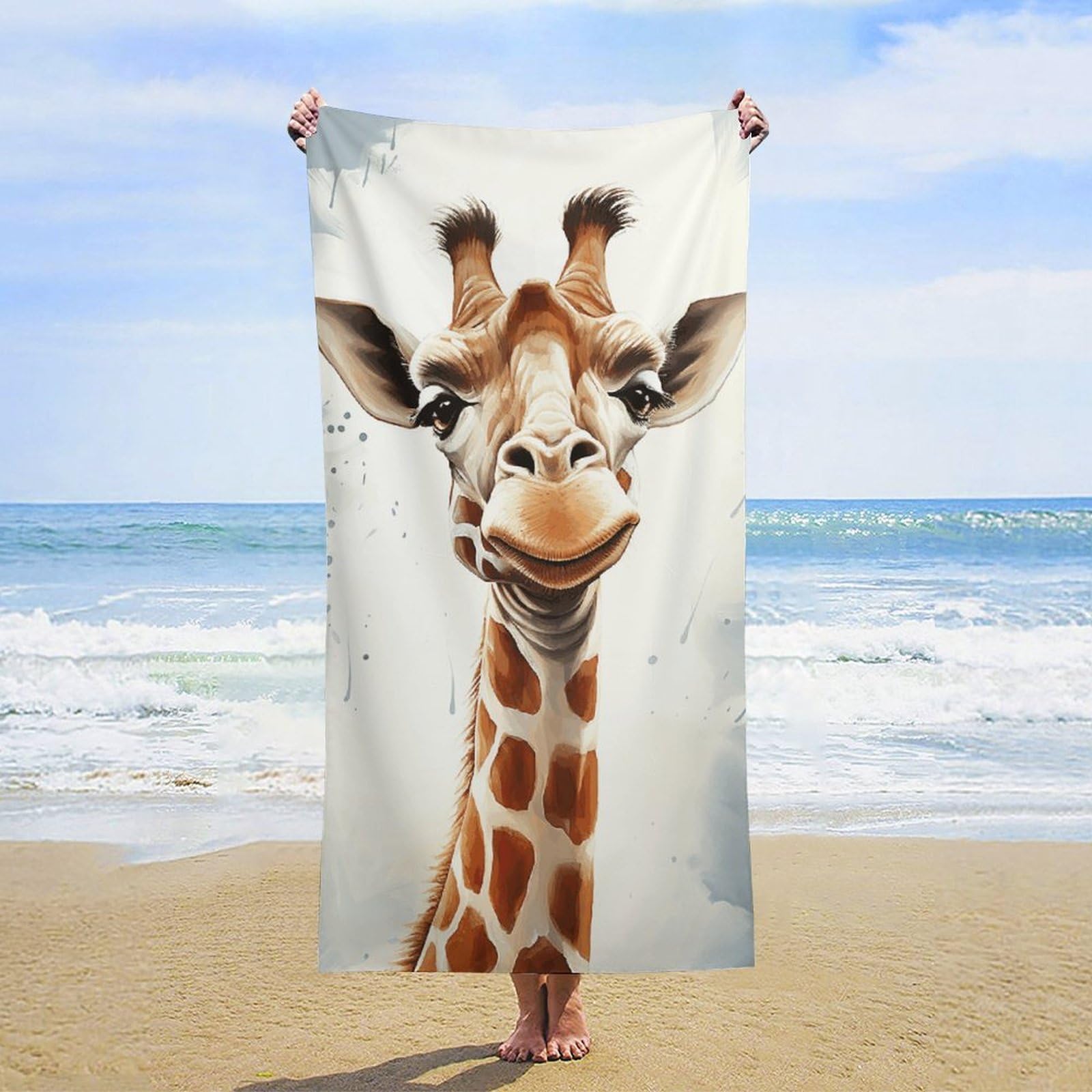 NTVOWPZO Clever Giraffe Beach Towel Oversized Microfiber Bath Towels Lightweight Sand Proof Beach Towels Absorbent Pool Towels for Swimming Yoga Bathroom Towel 31.5" X 63"