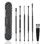 Hion 6 Pcs Ear Wax Removal Kit,Professional Double-Headed Ear Pick Earwax Removal Tools,316L Stainless Steel Ear Cleaner Curette with Cleaning Brush and Storage Box,Suit for Kid Adult(Black)