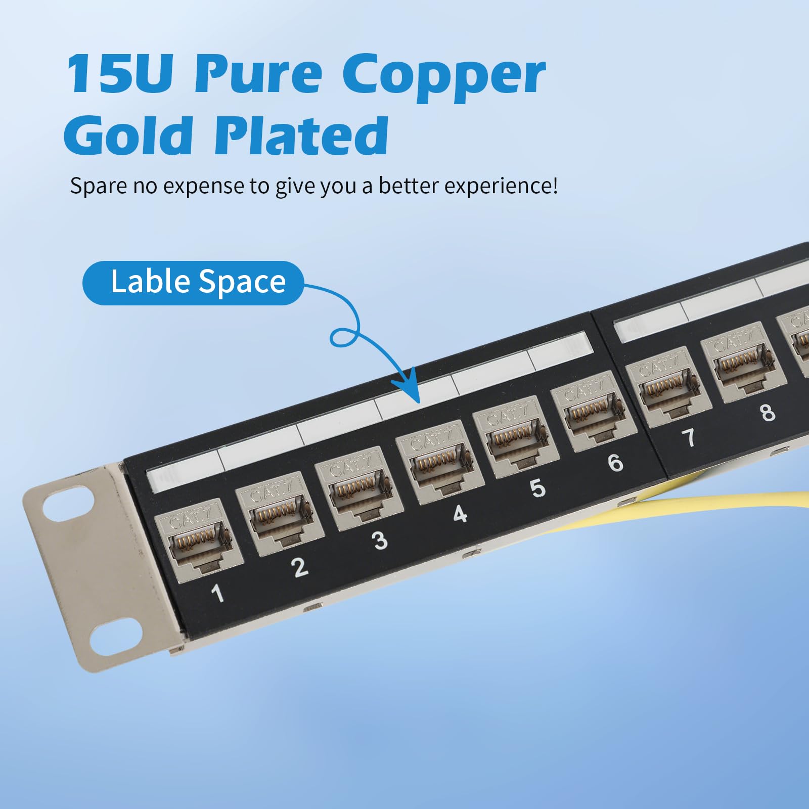 Panneau de brassage CAT7 24 ports, panneau de distribution, montage en rack 19", 24 modules Keystone Cat7, réseau LAN RJ45 blindé, 10 Gbit/s 600 MHz