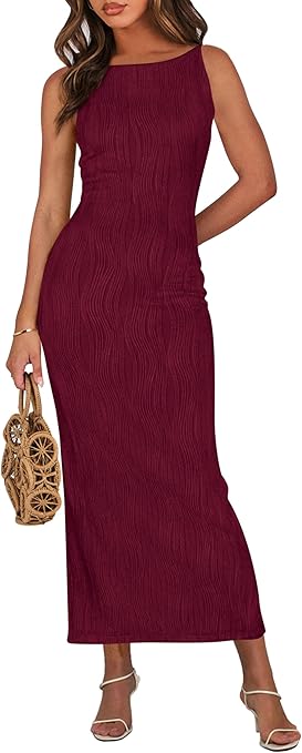 PRETTYGARDEN Womens Spaghetti Strap Bodycon Maxi Dress 2025 Summer Textured Sundress Elegant Wedding Guest Cocktail Dresses