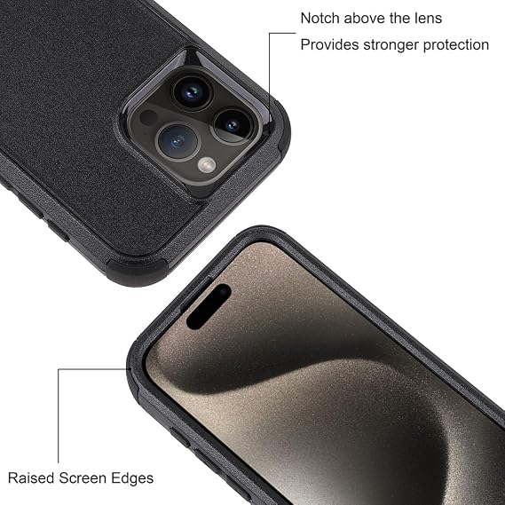 Co-Goldguard 2PCS iPhone 15 Pro Max Case Heavy Duty 3-Layer Rugged Protection, Shockproof Protective Tough Phone Cover 6.7 Inch