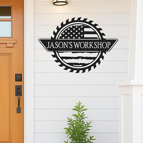 Miniatura 129 de Letrero personalizado de taller de garaje para hombres – Arte de pared de metal con nombre personalizado para entusiastas de autos, constructores y