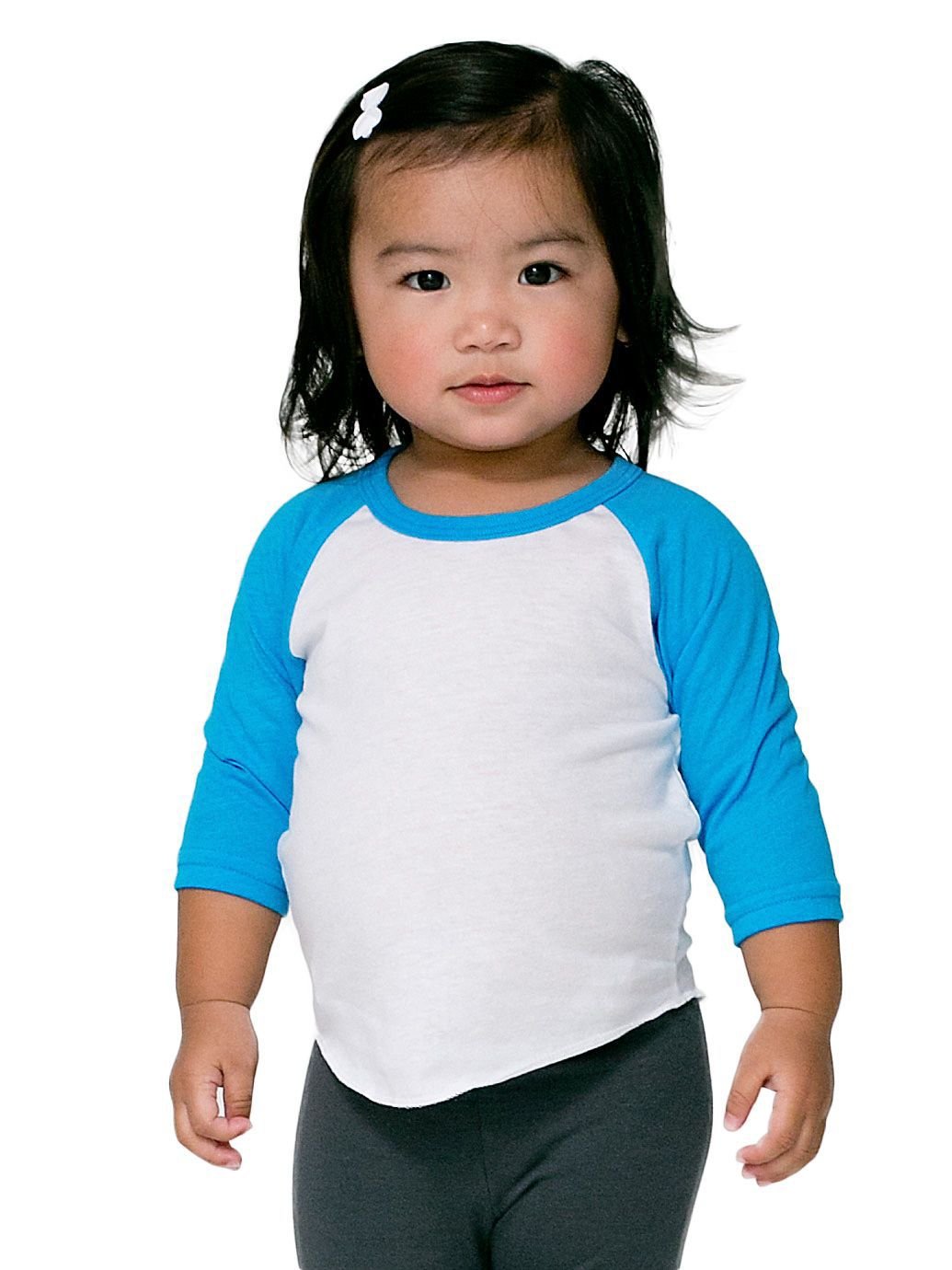American Apparel Infant Neon Poly-Cotton 3/4 Sleeve Raglan - White/Neon Heather Blue / 18-24M