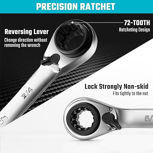 Miniatura 4 de DURATCH - Juego de llaves de trinquete reversibles 4 en 1, SAE, 2 piezas, 516, 38, 716, 12 y 916, 58, 1116, 34 pulgadas, acero CR-V, pulido espejo,