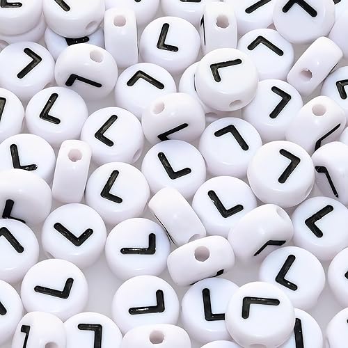 Amaney - Cuentas de letras L, 100 piezas de 0.276 x 0.157 in, color blanco, redondo, acrílico, negro, alfabeto para hacer pulseras y joyas