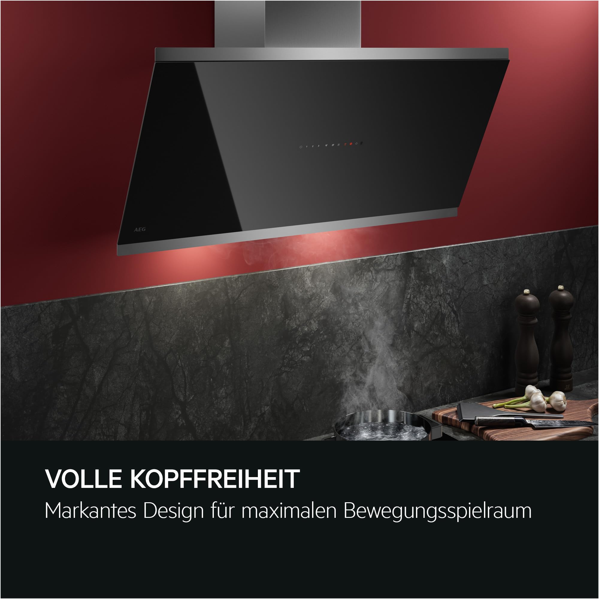 Aeg Dunstabzugshaube Serie 7000 mit SilenceTech 90cm – kopffreie Wandhaube mit Glas – Ab- und Umluft – max. 760 m³/h im Abluftbetrieb mit max. 67 dB(A) – Lüftenfunktion – Edelstahl – GV77D91SL – Bild 2