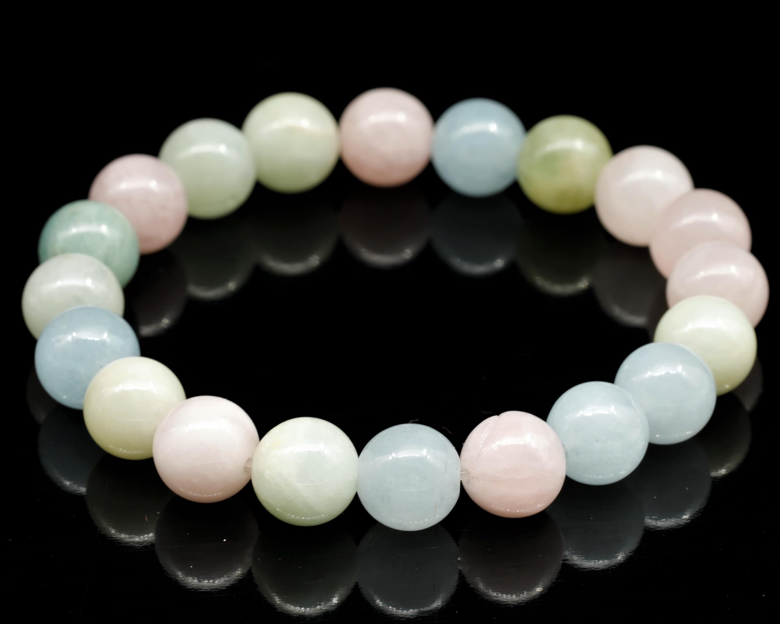 Dehnbares Armband mit natürlichen Morganit-Perlen, echter bunter Kristall, Fische, Edelstein elastisch, 8 mm Perlen, Modeschmuck