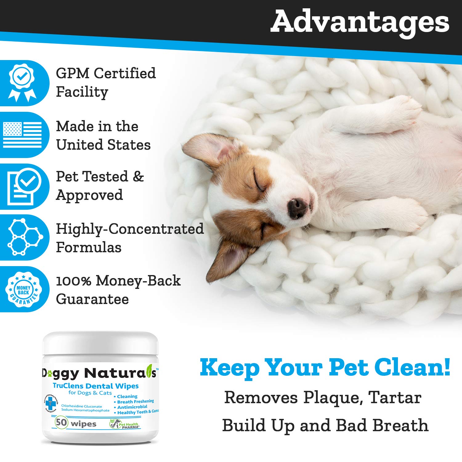 Dental Wipes for Dogs and Cats Pads with Chlorhexidine and Sodium