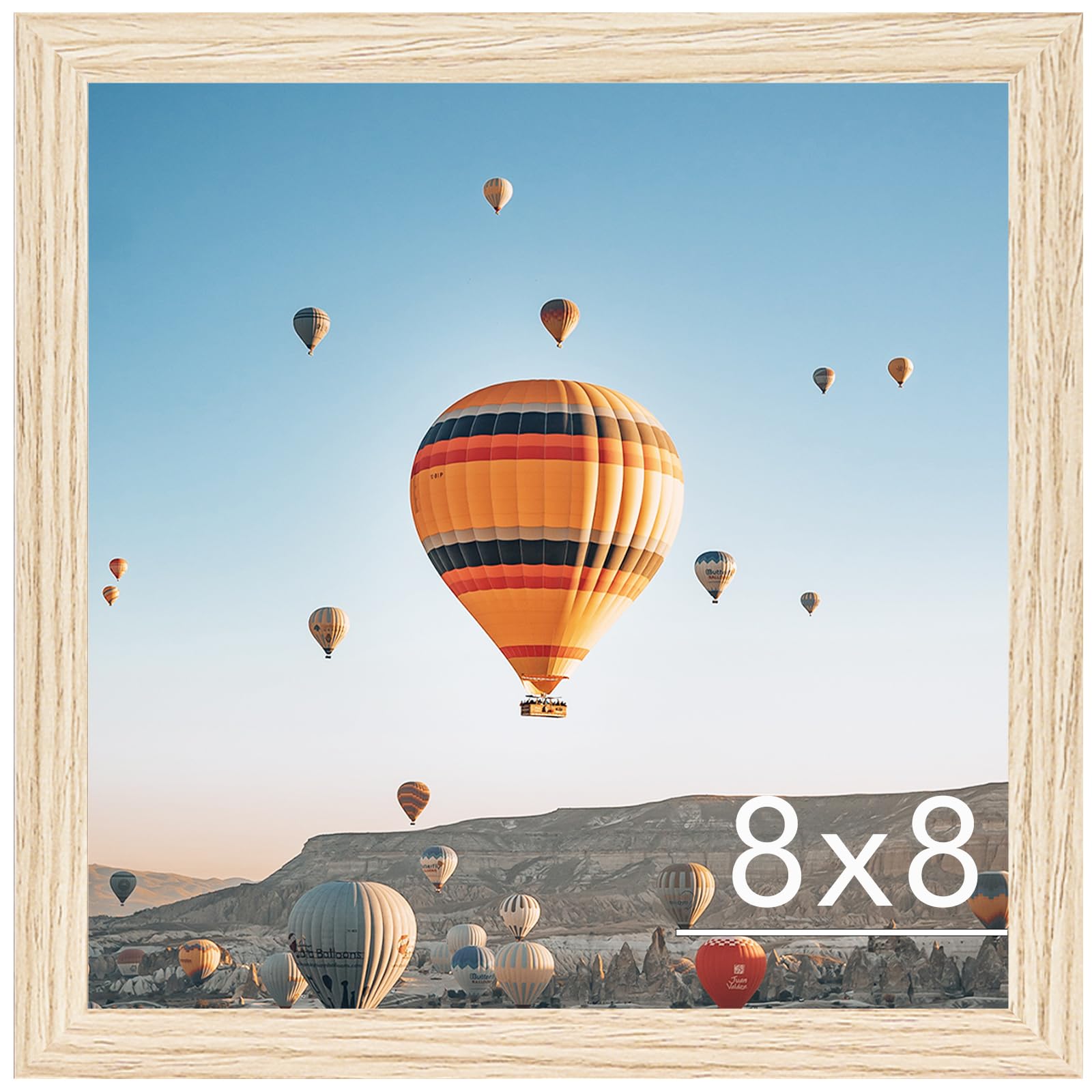 JCJMY 8x8 Picture Frame for Wall Hanging or Tabletop, Wall Mounting Horizontally or Vertically, 8 x 8 Square Wall Gallery Poster Photo Frame with Shatter Resistant Plexiglass, Natural