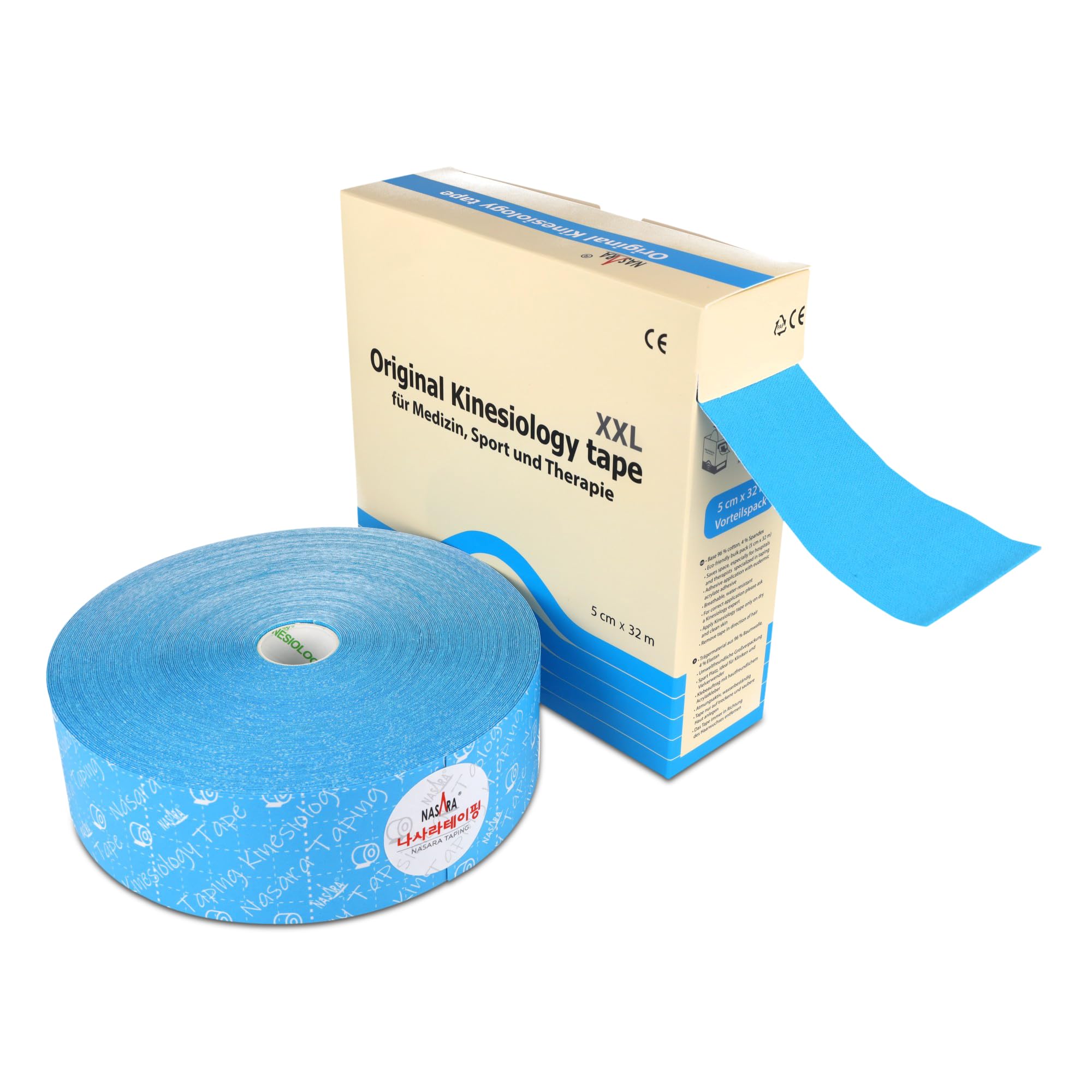 Nasara Original nastro kinesiologico XXL per sport e medicina, rotolo da 5cm x 32m, turchese