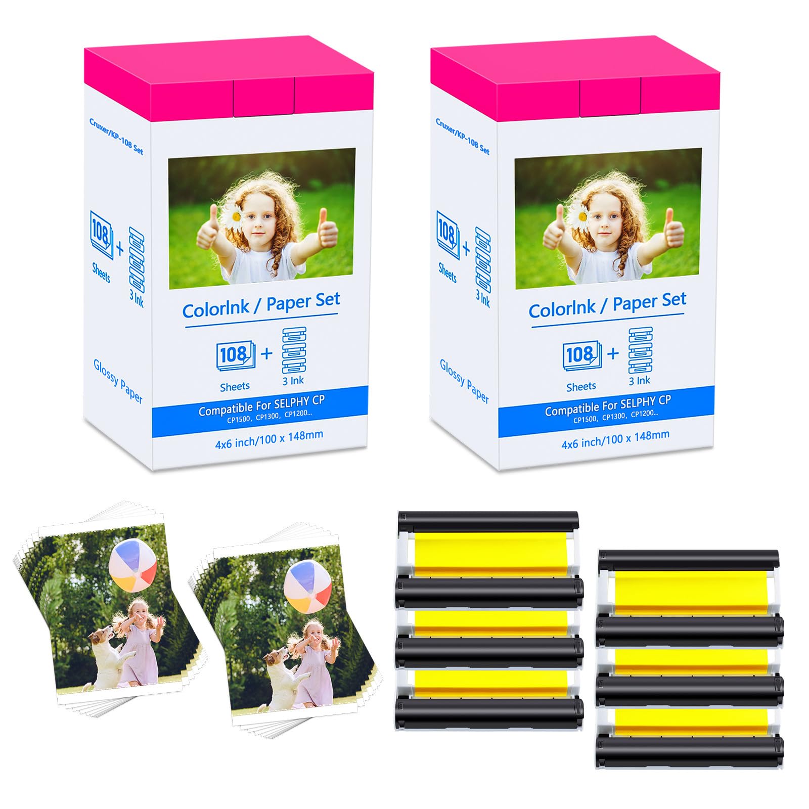 Compatible for Canon Selphy CP1300 CP1500 CP910 papier fotograficzny KP-108in 3115B001(AA) 10x15 do Cannon CP Selphy CP1000 CP1200 CP780 CP760 Printer 108 arkuszy Photo Paper 3 Ink Cartridge ges per