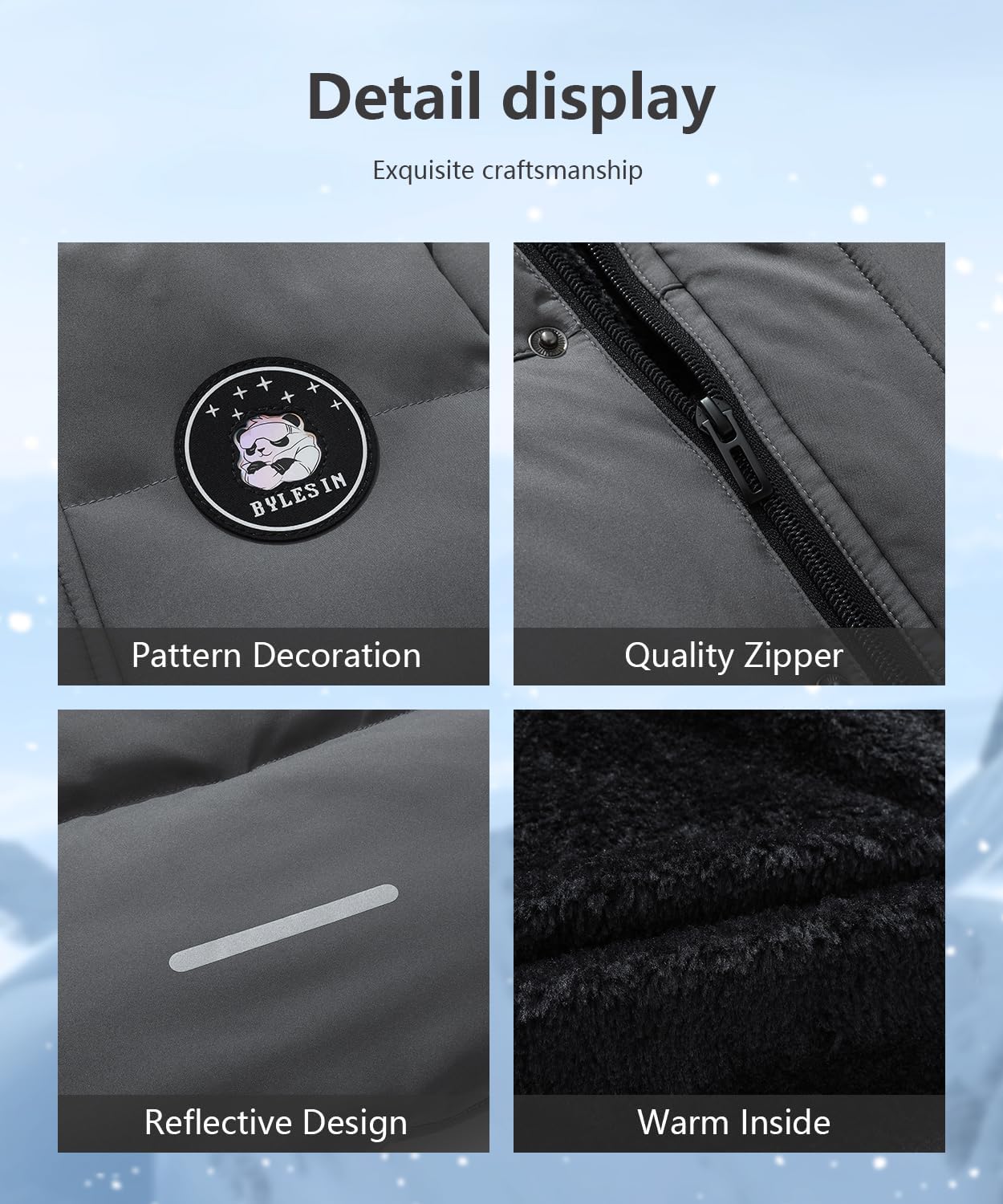 Kids Boy's Winter Waterproof Puffy Cotton Jacket Fleece Lined Lightweight Down Coat Thick Hooded Outdoor Coat - Image 8