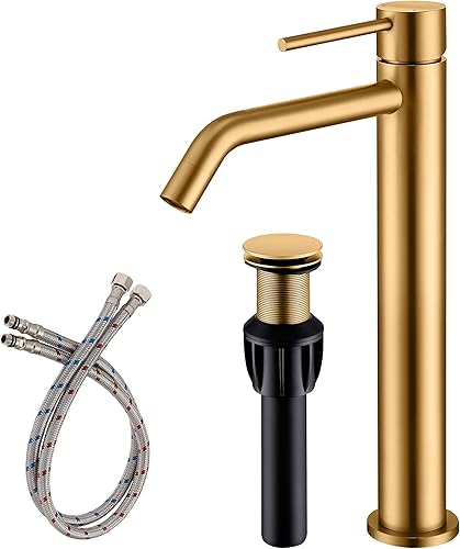 Miniatura 16 de Grifo de baño cromado de un solo agujero, grifo de agua de una sola manija para baño con ensamblaje de drenaje emergente y líneas de suministro