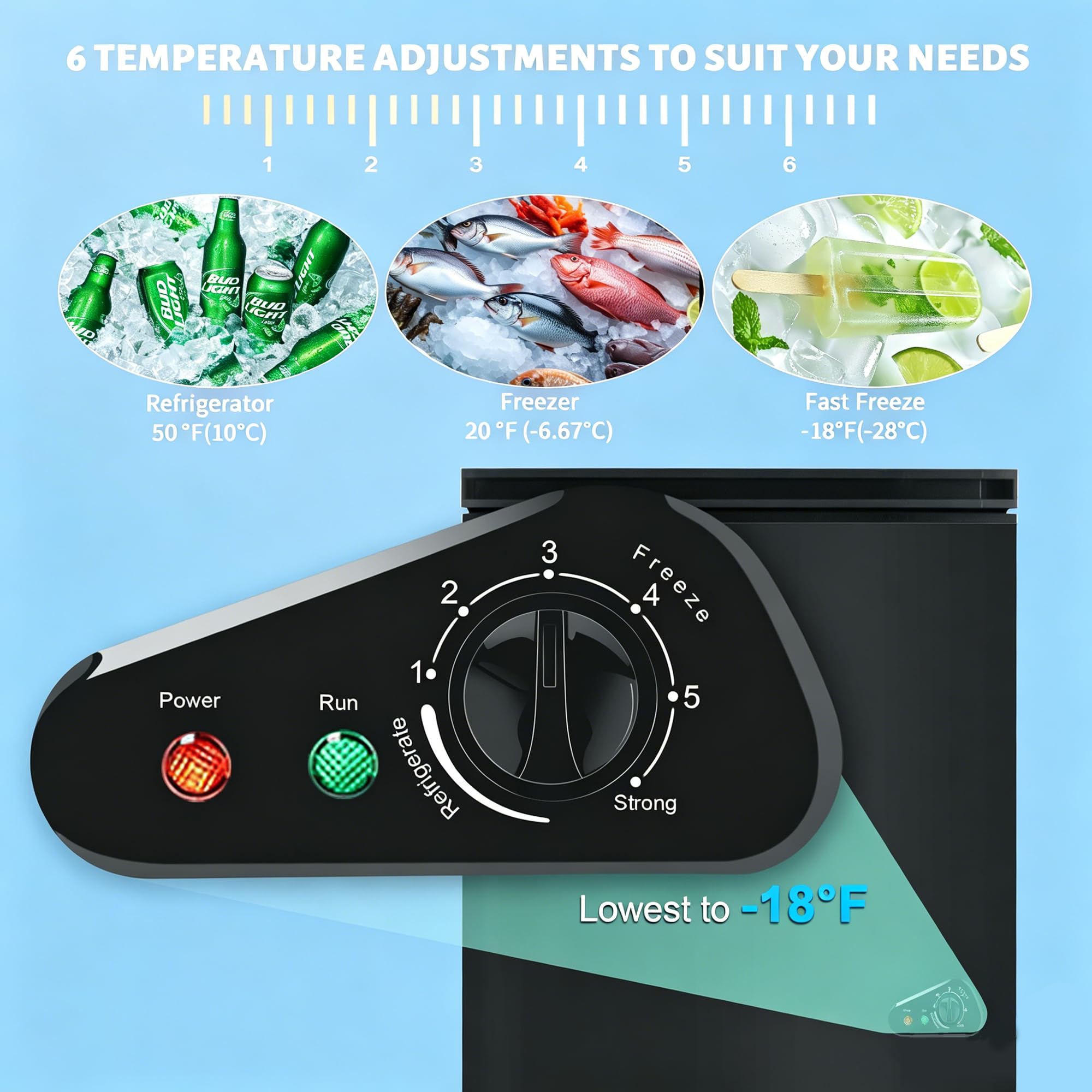 Compact Deep Freezer, 3.6 Cu Ft Chest Freezer with 6 Adjustable Thermostat, Top Open Door Freezer with Removable Basket, Energy Saving Freezer for Home, Apartment, Office, Black
