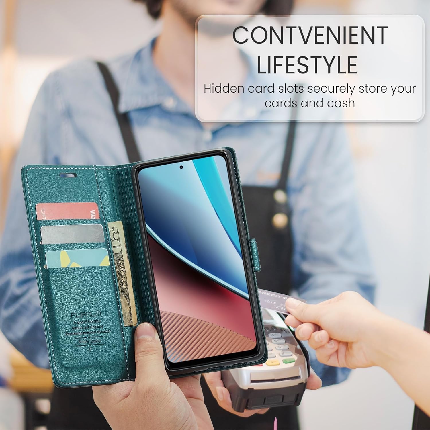 Wallet Case for Samsung Galaxy A35, RFID Blocking Credit Card Holder, PU Leather Folio Flip Kickstand Protective Shockproof Cover for Galaxy A35 (Blue-Green)