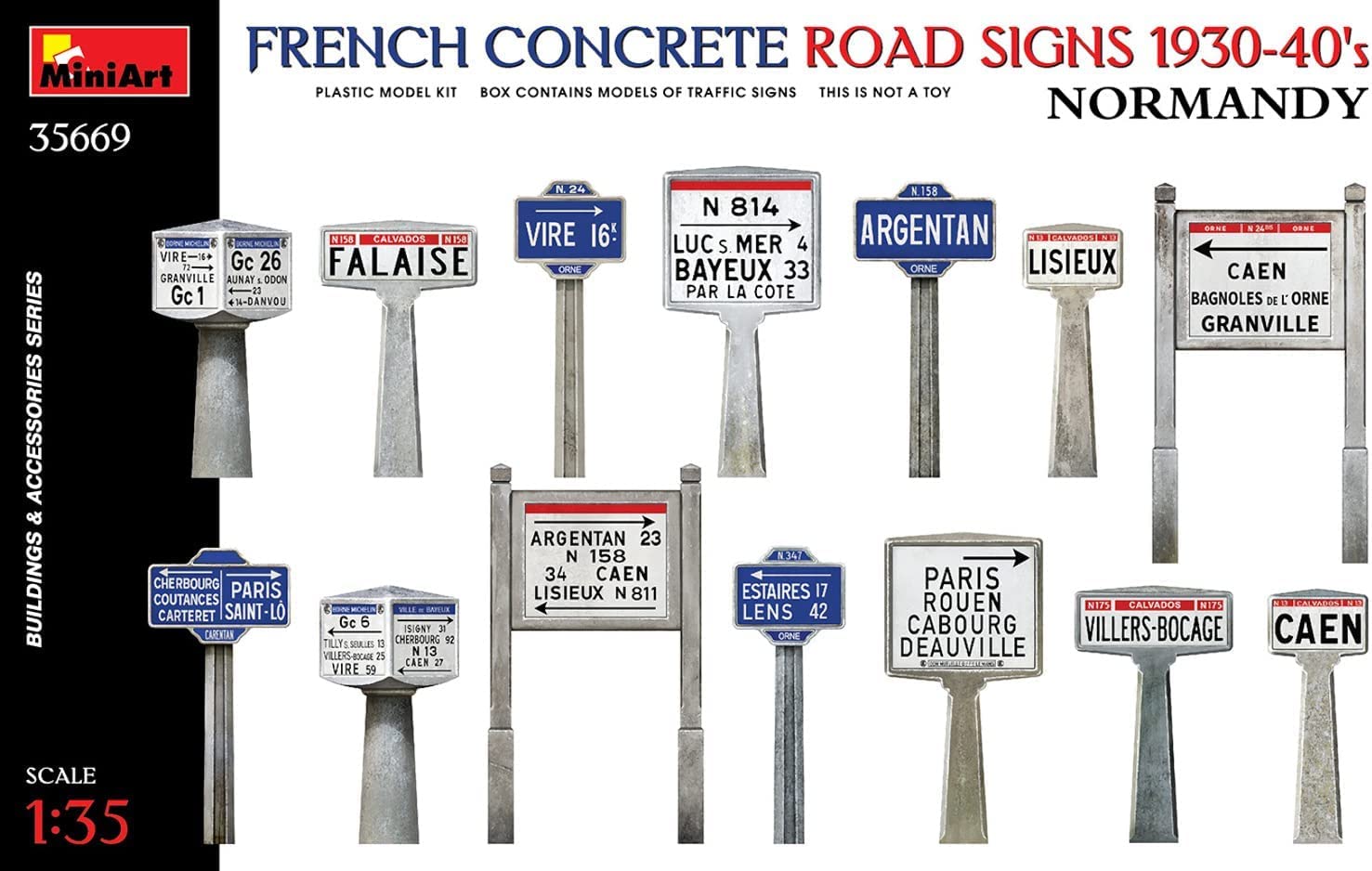 Miniart 1:35 - Concrete Signs France 1930-40's Normandy, Un-painted - Image 2
