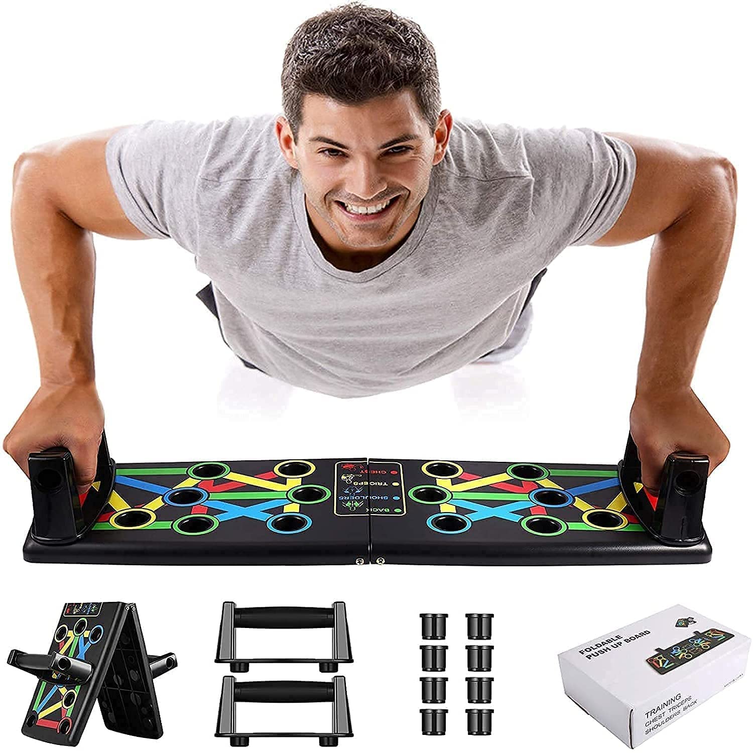 Thrust Tone Push Up Board, 15 in 1 Body Building Exercise Tools with Handle, Push Up Workout Board Training System for Men and Women, Home gym equipment, Pushup Board, Chest & Triceps, Shoulders Multi Utility Board-image-29