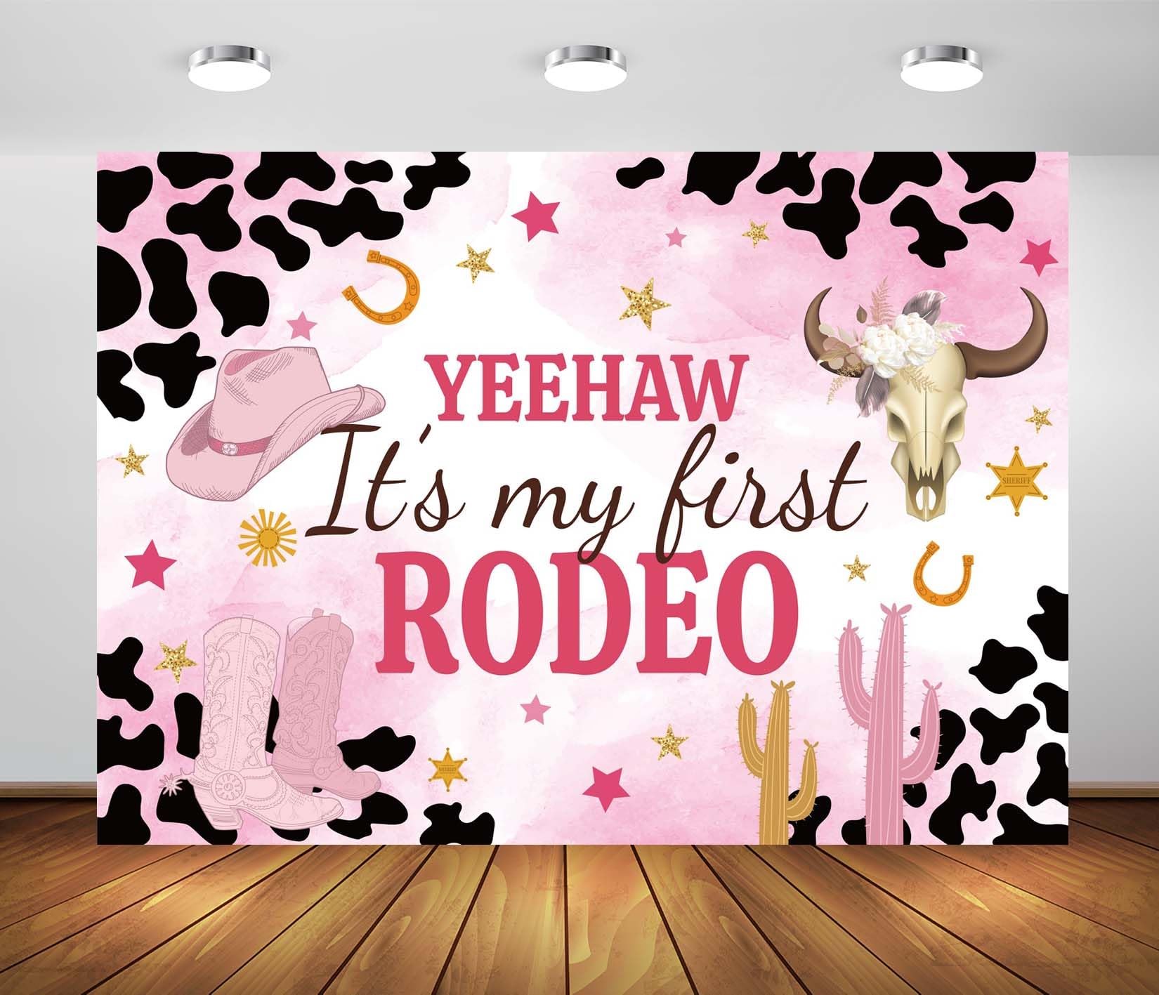3.5x3m Sfondo cowgirl occidentale Il mio primo sfondo per feste da rodeo Tema cowgirl Decorazione per la prima festa di compleanno Banner per feste western country rosa per ragazze