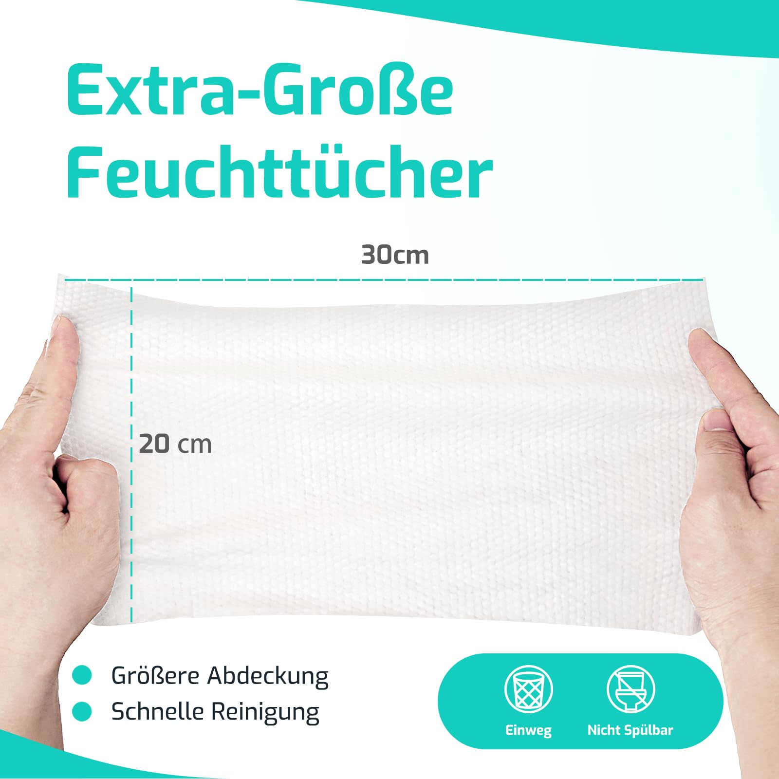 SUNKISS Trustplus Feuchttücher für Erwachsene, Extra Dick 20x30 cm Körperreinigungstücher mit Aloe für ältere Inkontinenz & Reinigung, 200 Stück (4 Packungen mit 50)