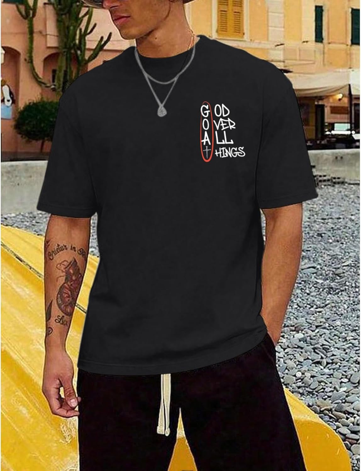 Christian God Over All Things Shirt for Men Jesus Religious Shirts Faith Bible Verse Tshirt Cross Graphic Tee Top - Image 4