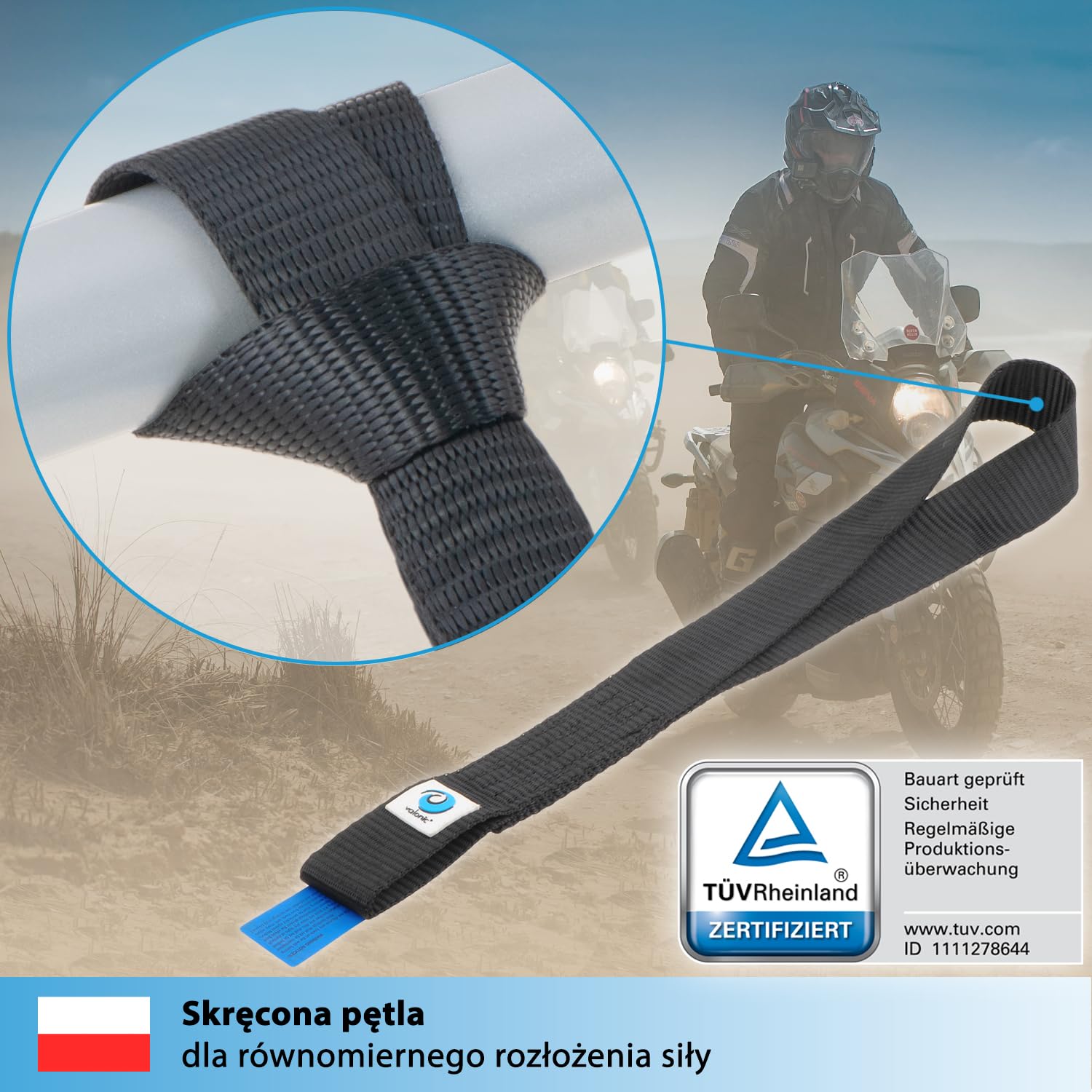 valonic CONDOR - 2X Pętle mocujące, 45cm, 35mm, 1750Kg, TÜV Rheinl. Certyfikat EN 12195-2 - czarny, szlufki do transportu motocykli, pas mocujący, pasy mocujące, samochód, pętla mocująca