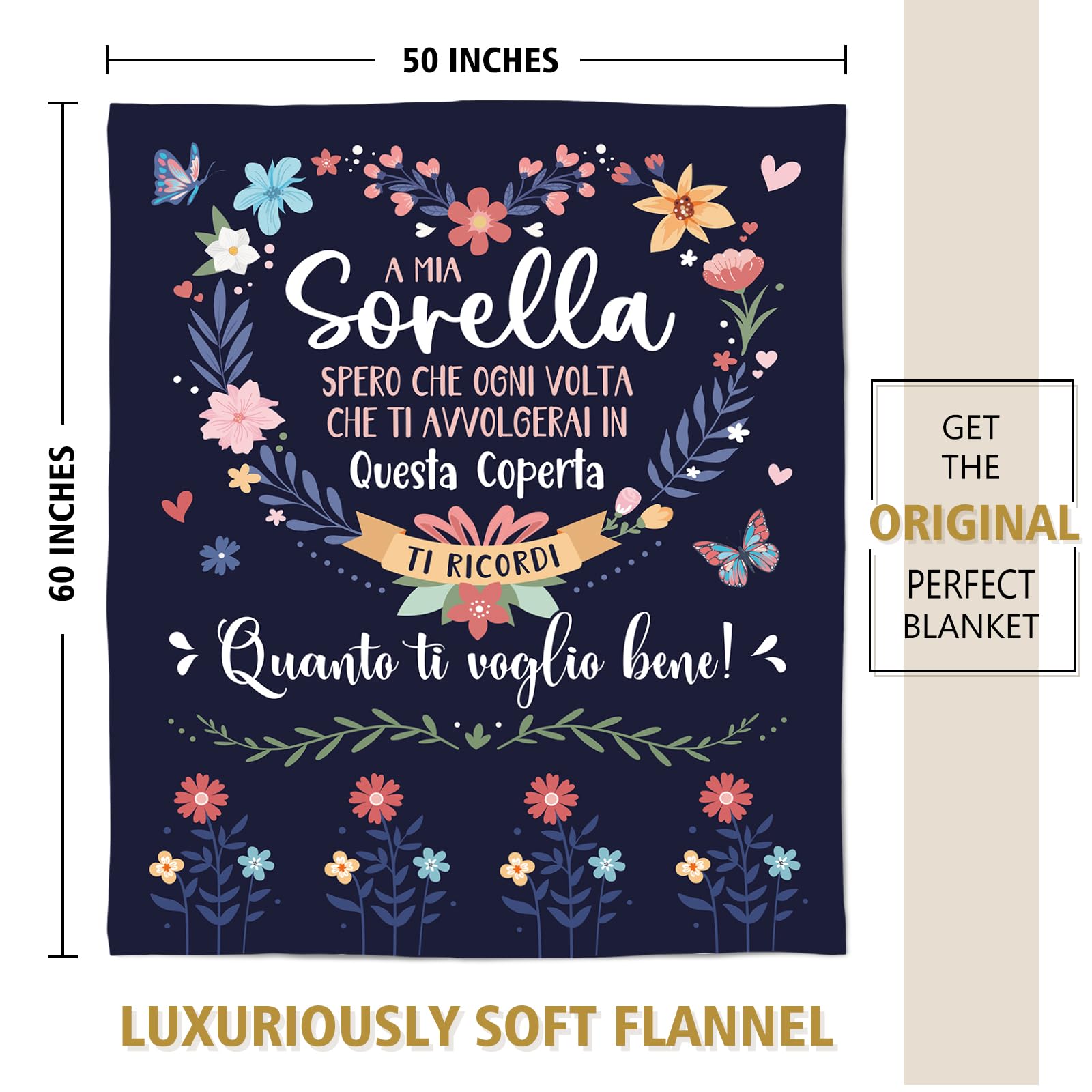 Niyewsor Regalo Sorella, Regali per Sorella Coperta, Regalo Sorella Compleanno, Regalo Migliore Sorella, Festa della Mamma Regalo per Amica Sorella, Coperta per Sorella 130 x 150cm
