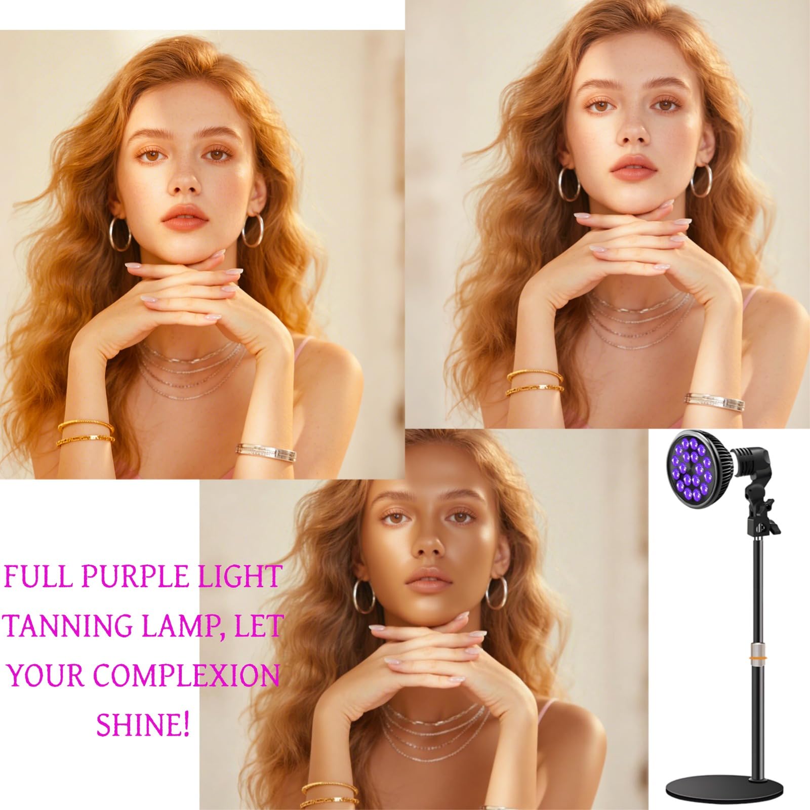 Lámpara de bronceado de 54 W con 18 LED y longitud de onda de 395 nm. Lámpara de terapia con cabezal giratorio E27 para cuerpo completo, ángulo y altura ajustables, con gafas y base retráctil Solarium