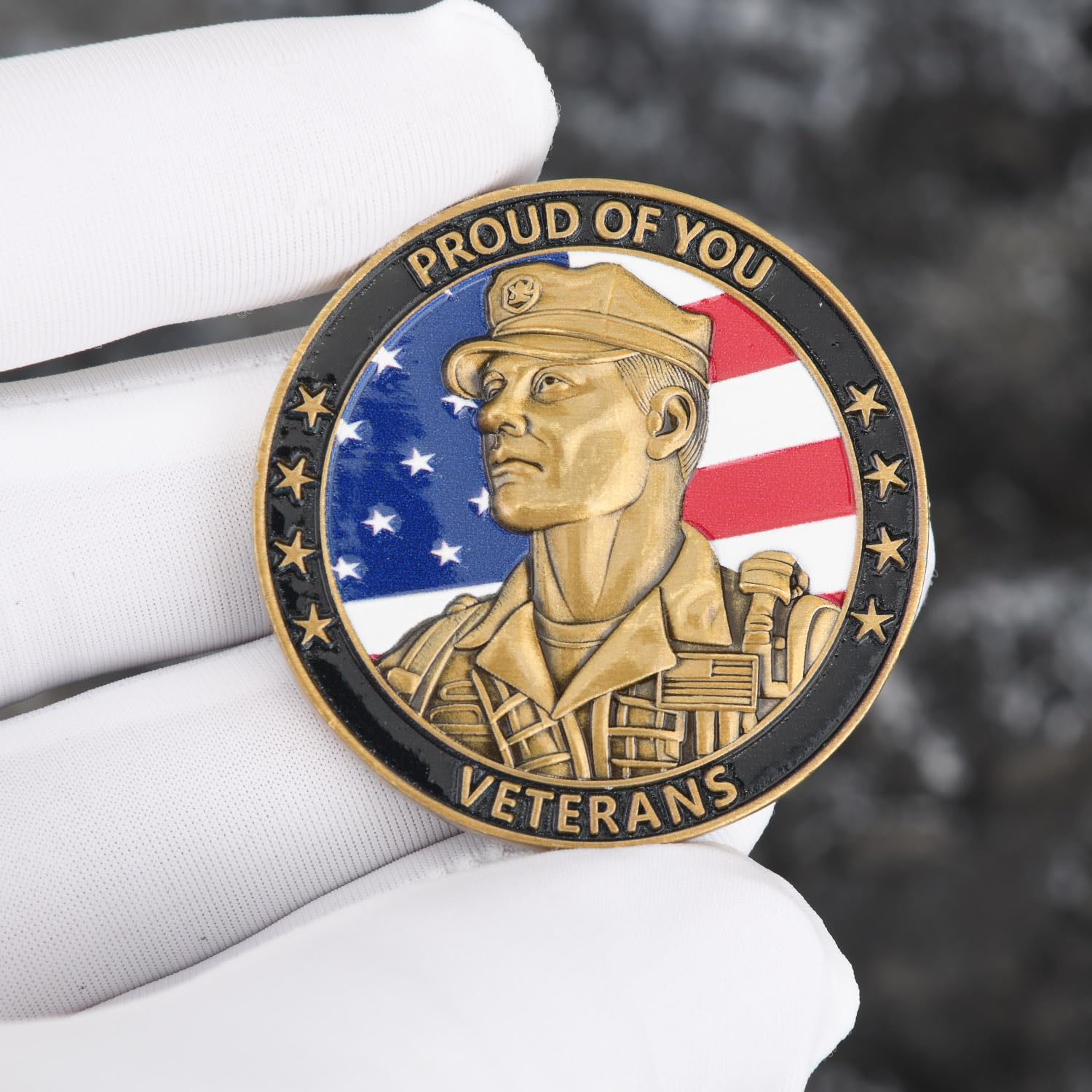 Pièce de monnaie couleur 3D du défi des vétérans américains – Jeton d'appréciation militaire double face pour l'honneur et le courage, 4,9 cm en alliage de zinc