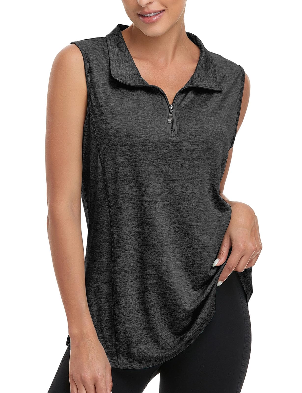 Viracy Womens Zip Up Golf Workout Tank Tops Sleeveless Quick Dry Athletic Polo Shirts