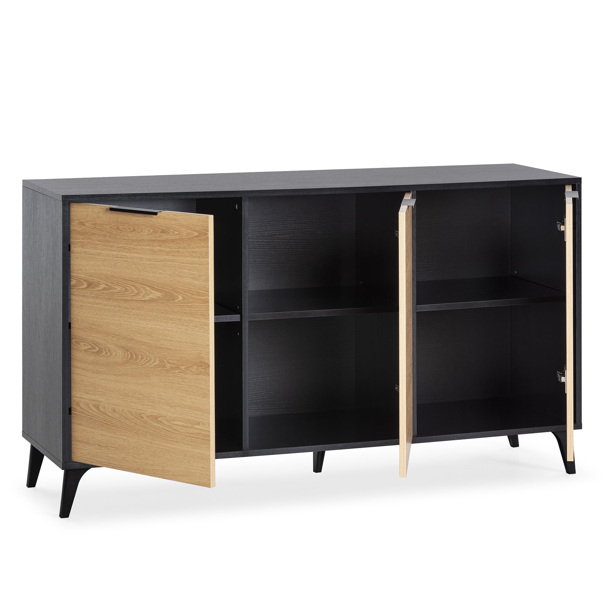 HOMN LIVING Aparador Kalma 3 Puertas, Color Negro Cepillado y Madera, 136 cm (Ancho) 40 cm (Profundo) 76 cm (Altura)