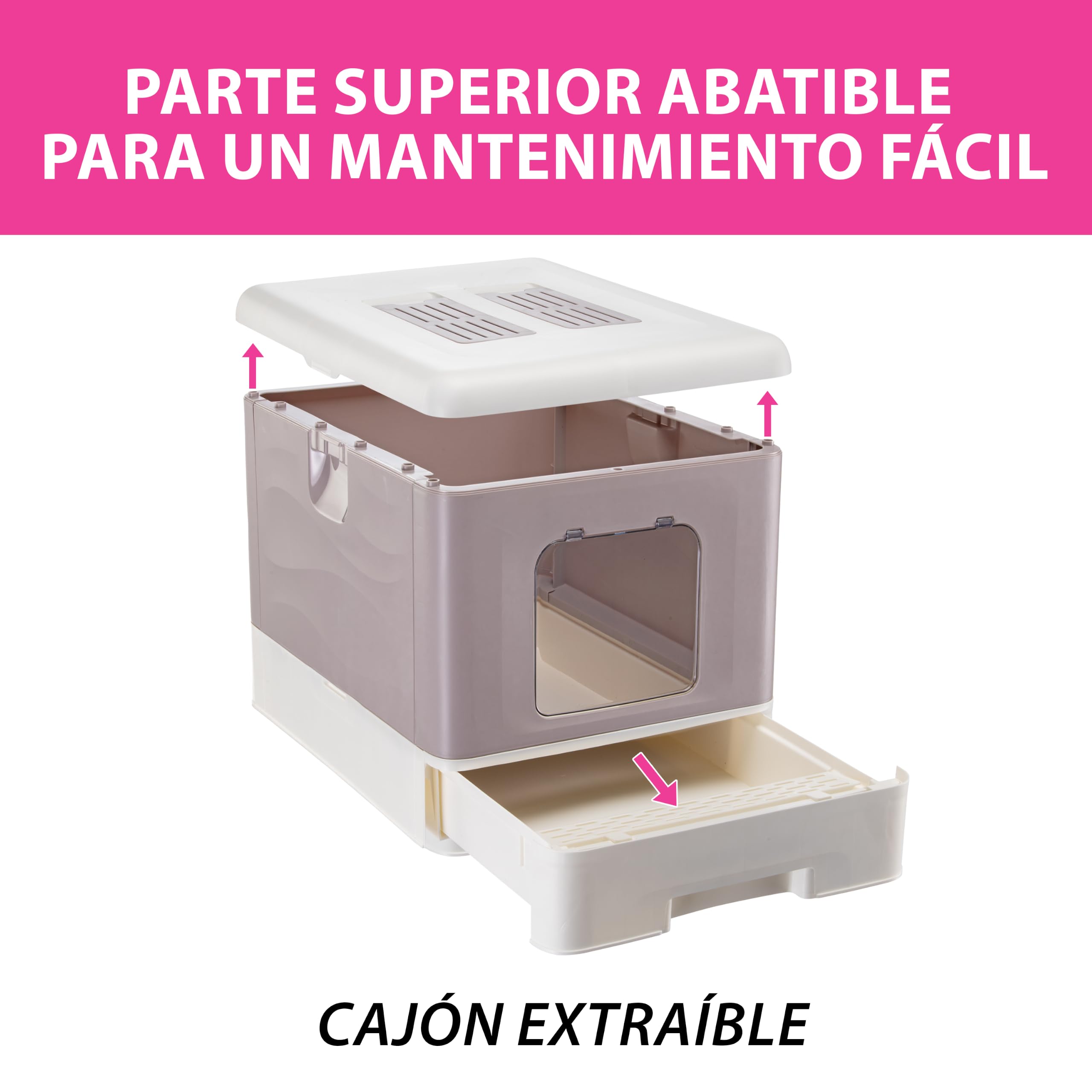 Ferplast arenero Cerrado, Control olores, Menos Suciedad, fácil, Rosa | 2 filtros de carbón activo antiolores, rejilla recoge arena, pala y cepillo incluidos