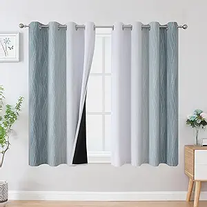 Estelar Textiler Stone Blue and Greyish White Blackout Curtains 45 Inch Length 2 Panels, Light Blocking Gradient Drapes for Kitchen, Thermal Insulated Grommet Ombre Curtains for Bathroom,52Wx45L