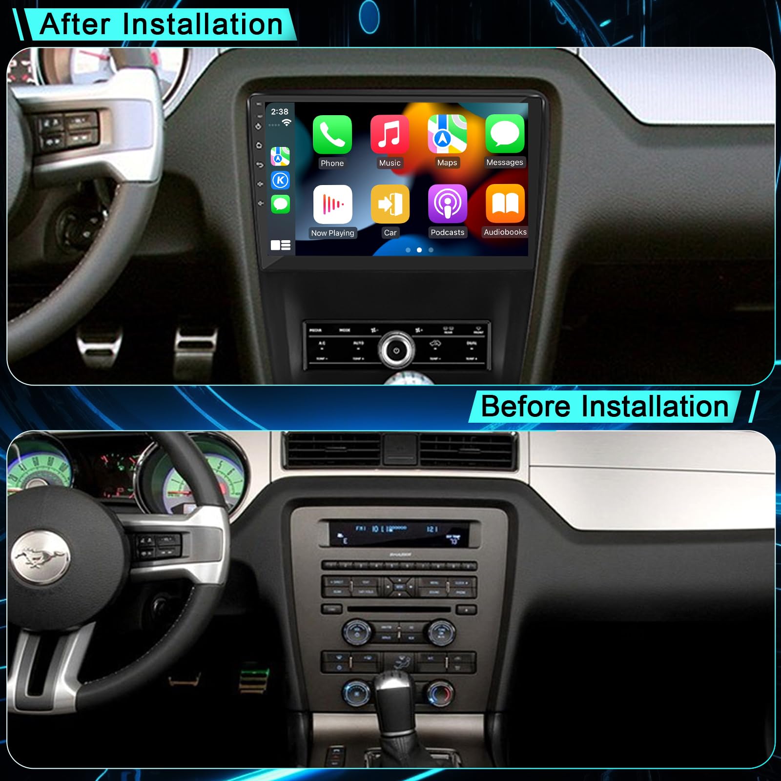 10.1 Inch IPS Touch Screen Android Car Stereo for Ford Mustang 2010-2014 with Wireless CarPlay & Android Auto 8 Core 4G+64GB, Radio, Support GPS, WiFi, Bluetooth, Backup Camera, SWC, Dual USB