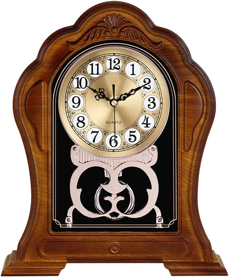 Vintage Table Clock Imitation Wood Big Digital Desk Clock Desk Clock Bedroom Silent Desk Clock Ornaments Living Room Decoration Small Table Clock Can Swing Mantel Clocks for Living Room ( Color : A )