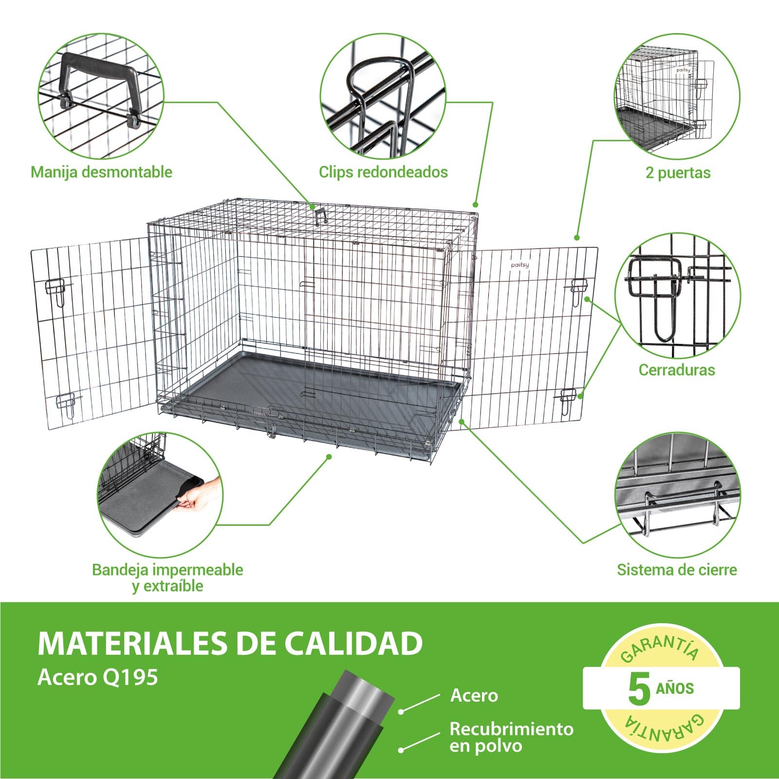 Gabbia per cani di grandi dimensioni Fortressoo2XL, 122 x 75 x 84 cm, pieghevole, 2 porte, vassoio rimovibile, uso interno, garanzia di 5 anni