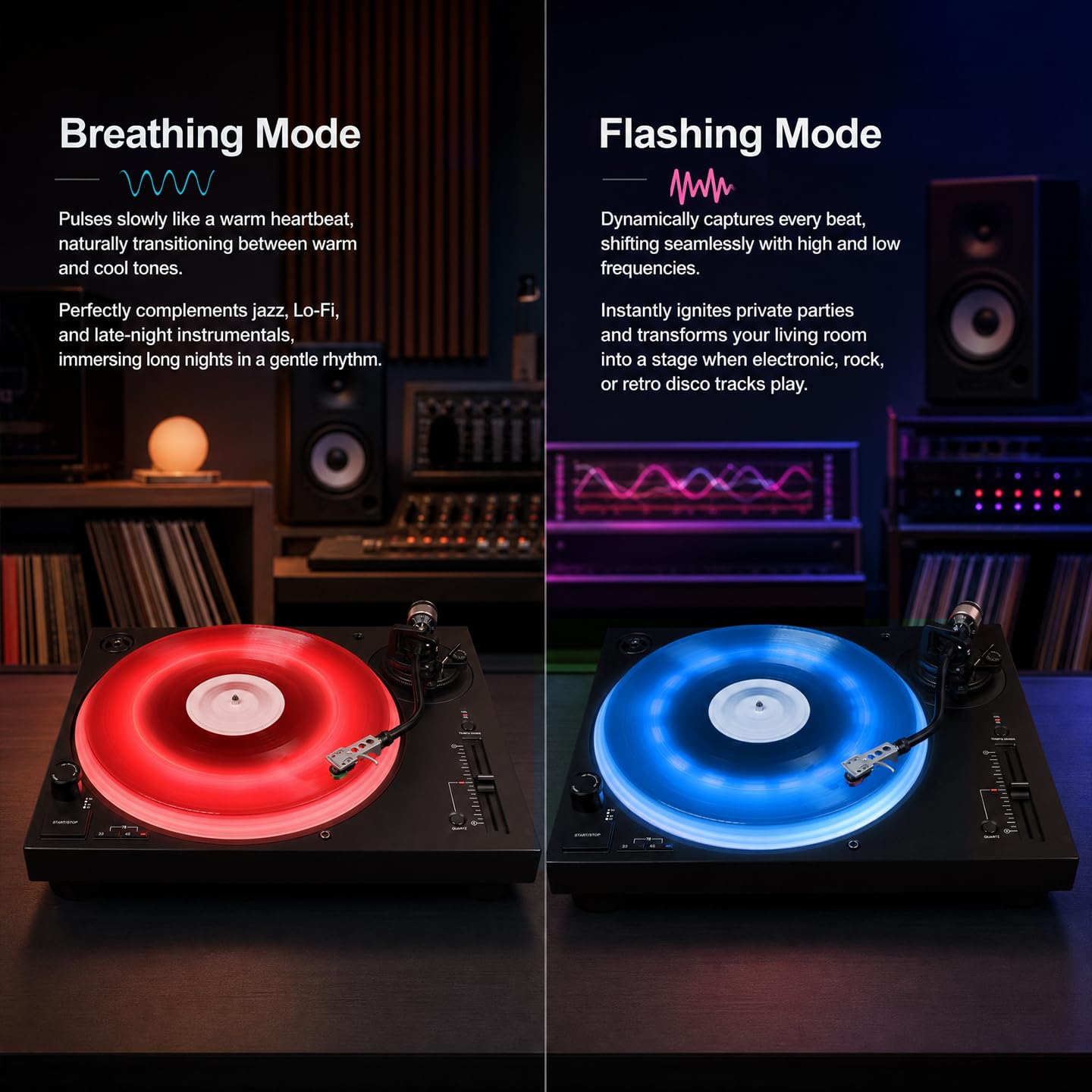 Piatto acrilico RGB LED per Audio-Technica AT-LP120X, tappetino antiscivolo satinato per giradischi con striscia luminosa, giradischi a trasmissione diretta serie LP120X accessori