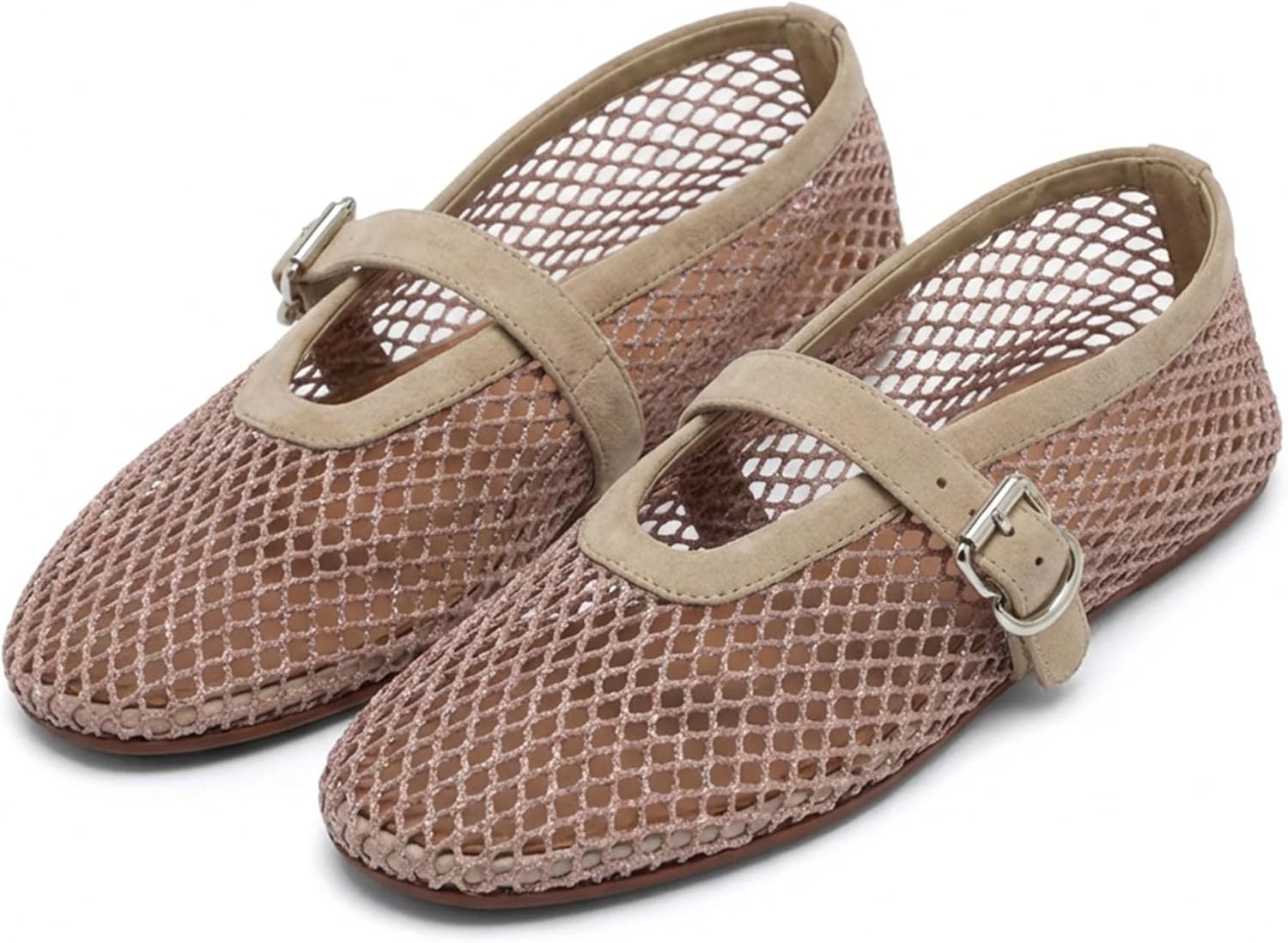 Women's Mesh Ballet Flats Buckle Strap Comfortable Ballerina Shoes Ladies Clear Fishnet Wide Width Flats for Women Slip-on Casual Dress Mary Jane Flats Fall 2025