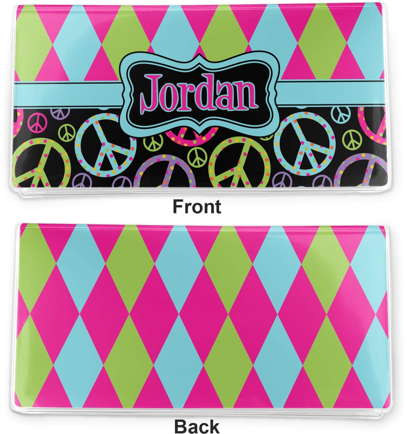 RNK Shops Personalized Harlequin & Peace Signs Vinyl Checkbook Cover